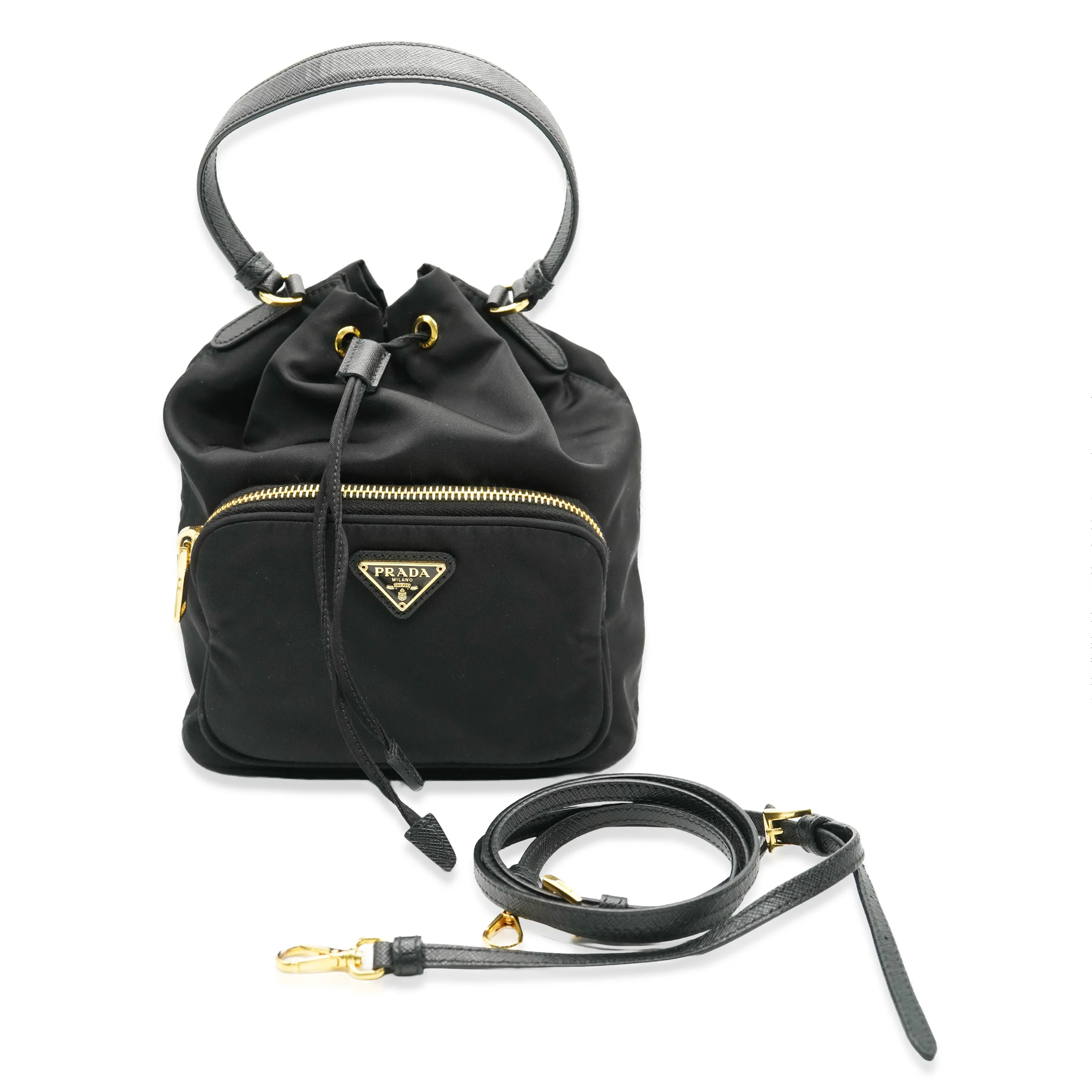 Black Saffiano Nylon Mini Duet Bucket Bag - Image 8