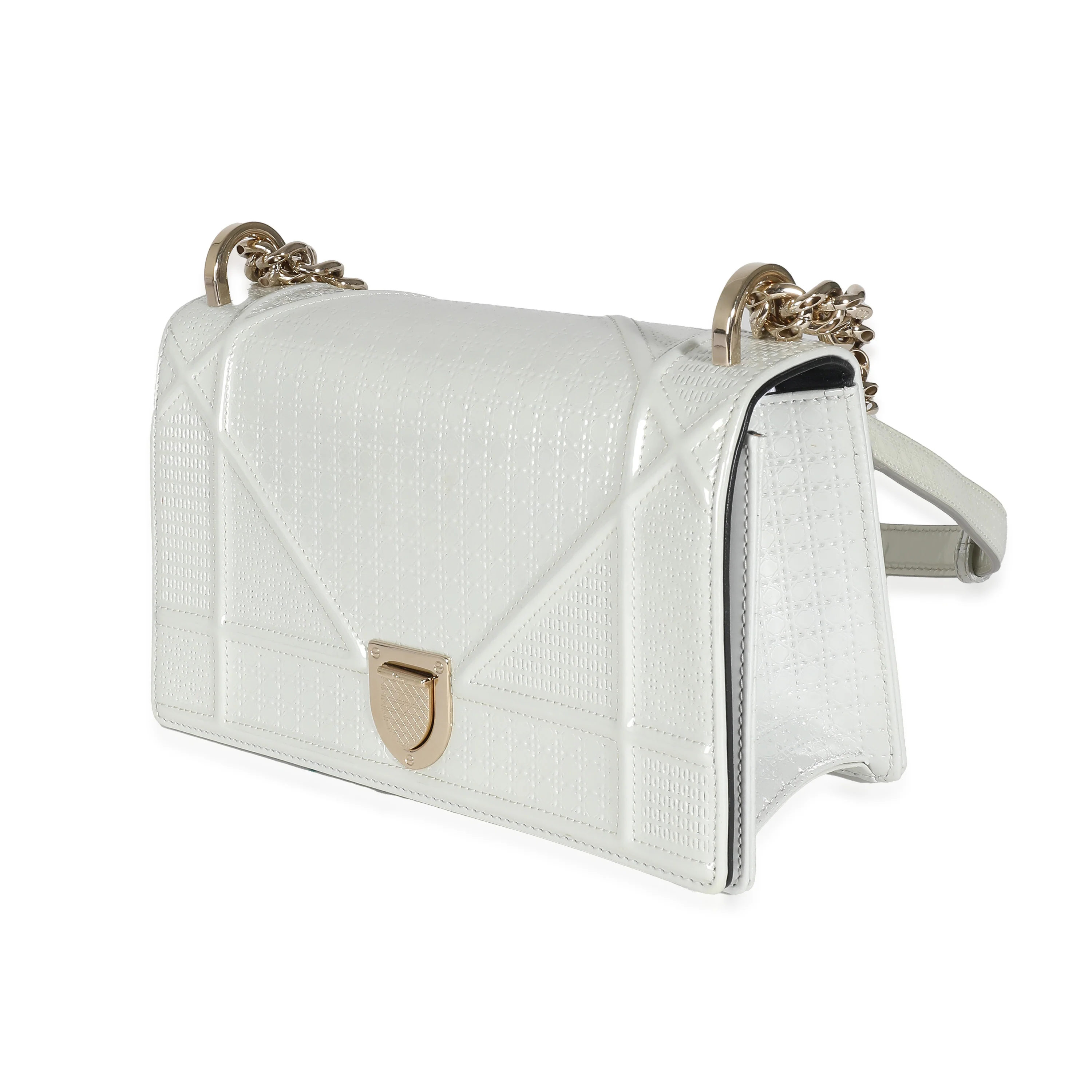 White Micro Cannage Patent Small Diorama Flap Bag - Image 2