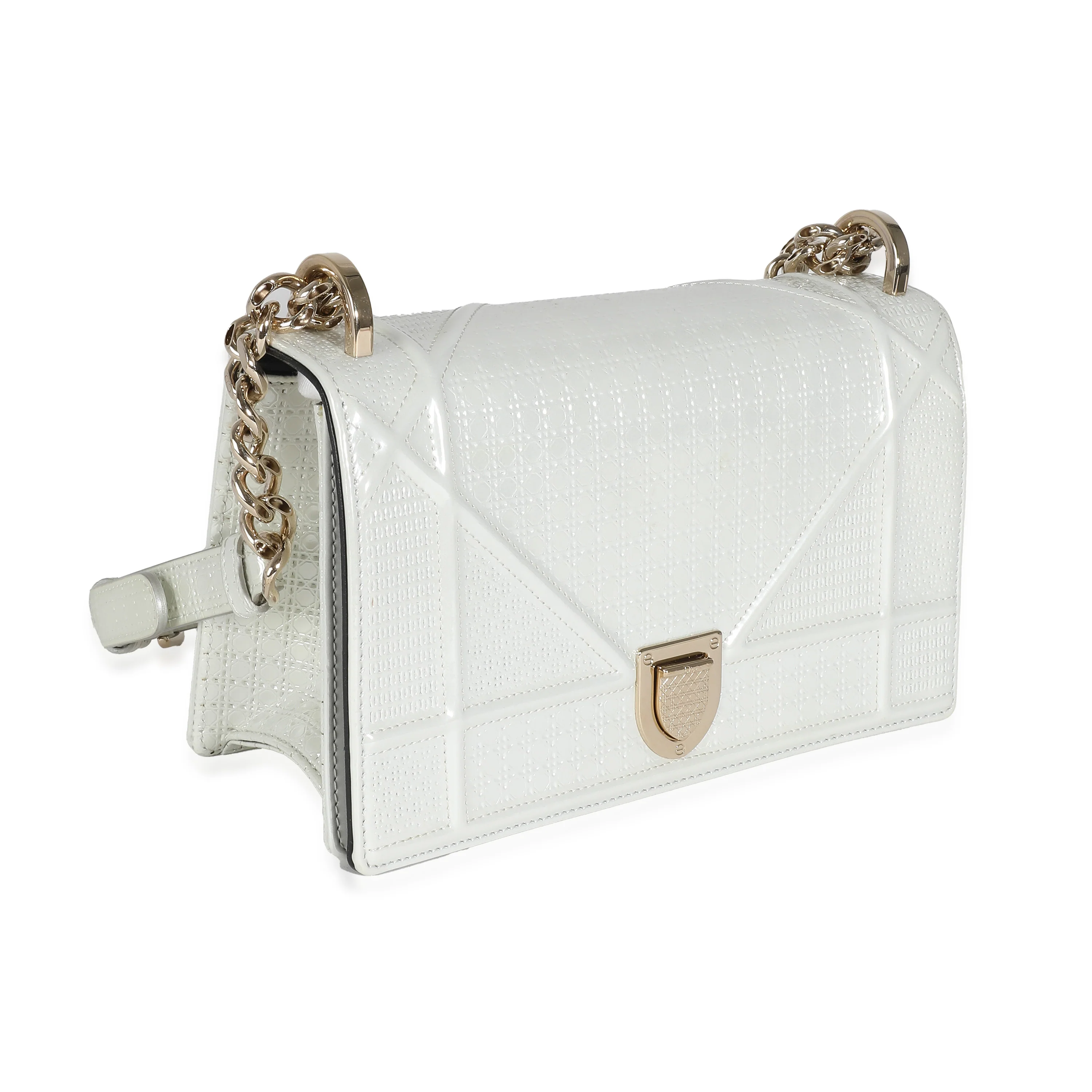 White Micro Cannage Patent Small Diorama Flap Bag - Image 3
