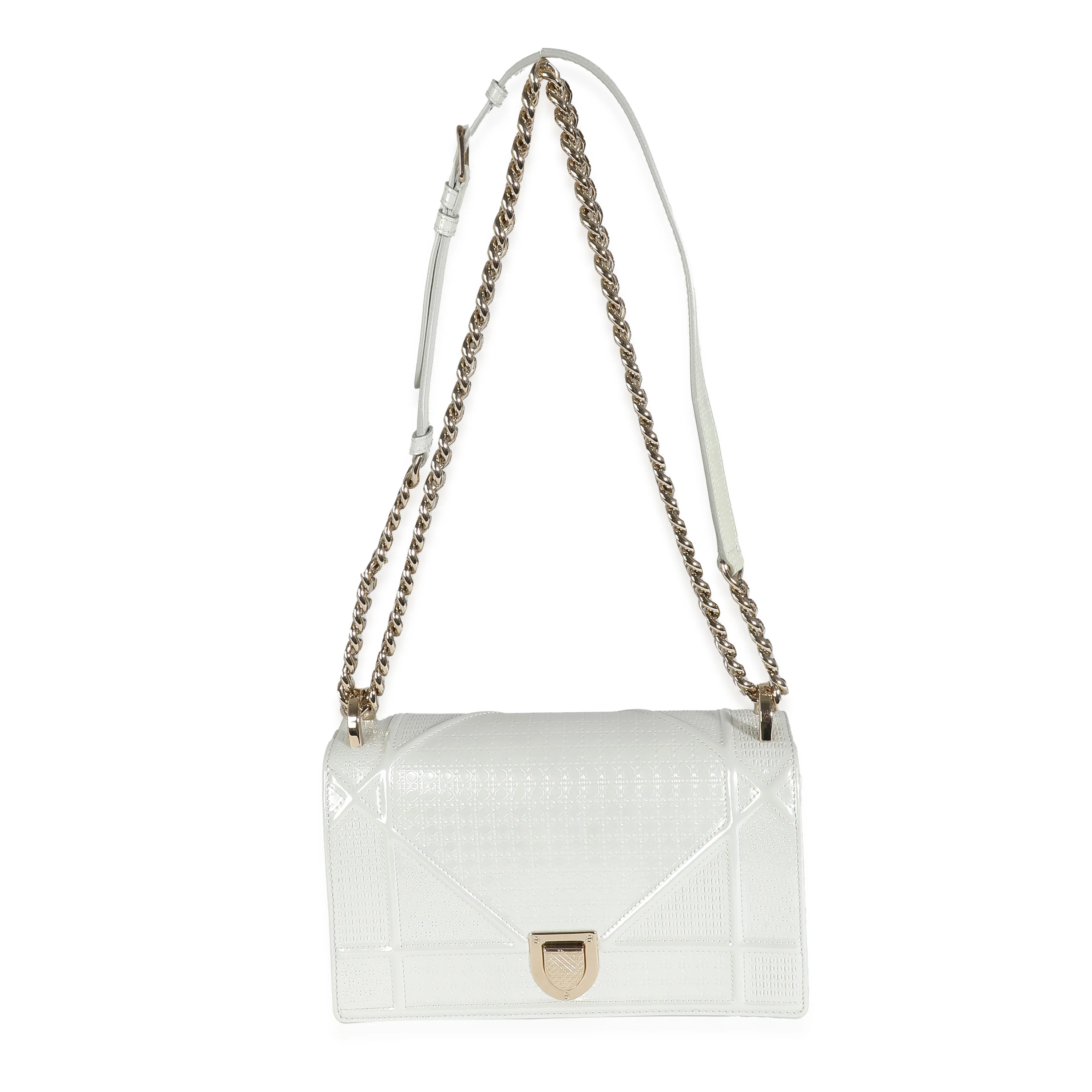 White Micro Cannage Patent Small Diorama Flap Bag - Image 4