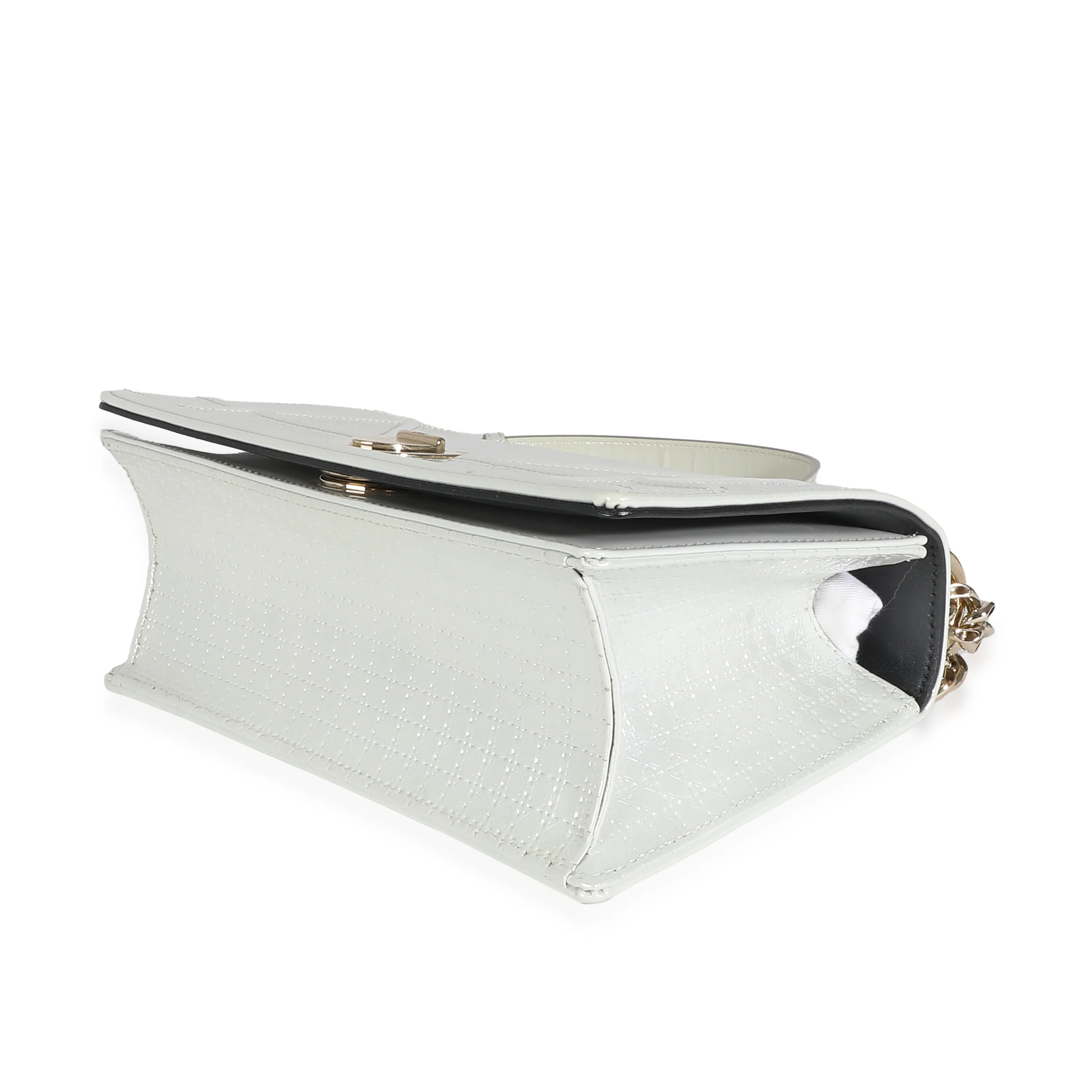 White Micro Cannage Patent Small Diorama Flap Bag - Image 6