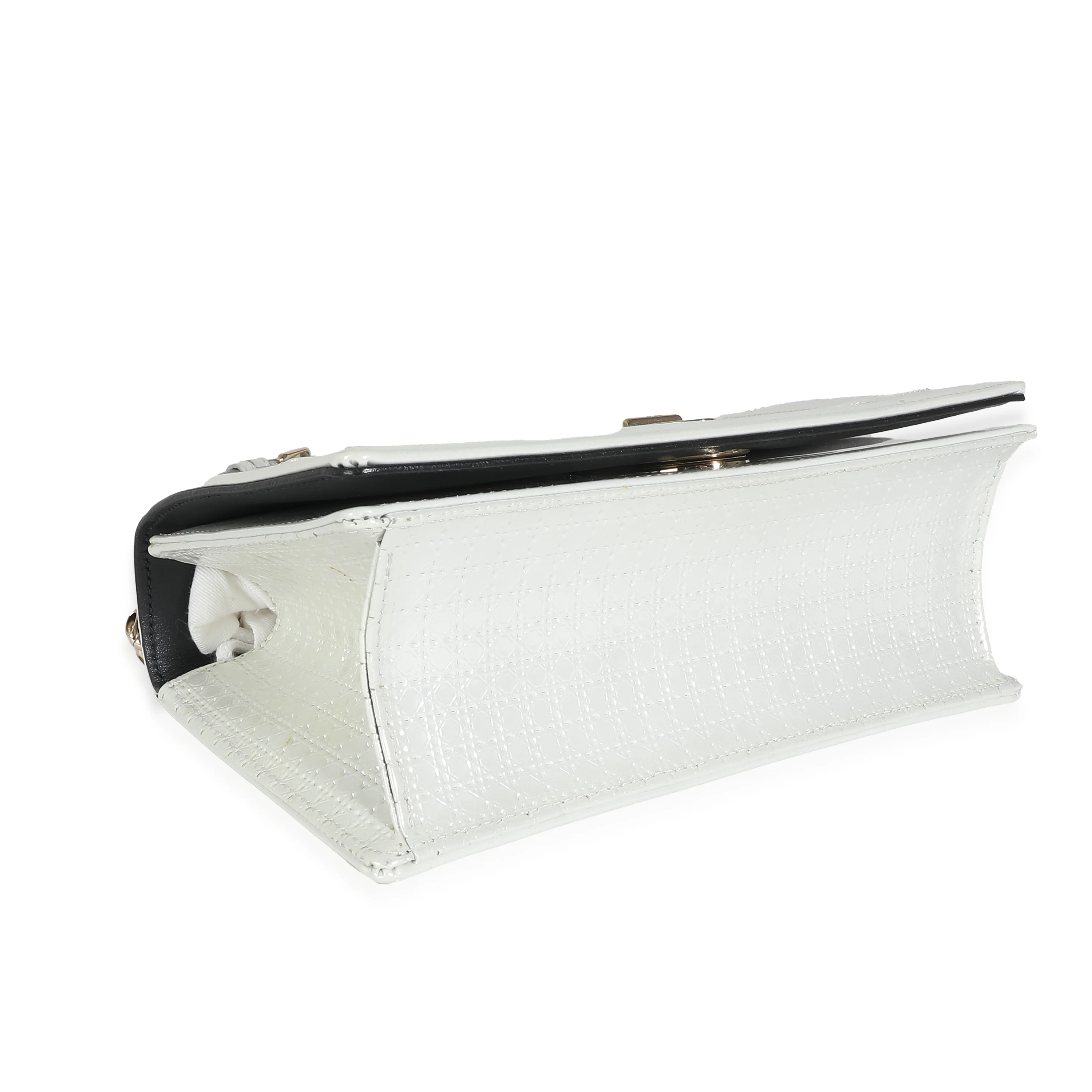White Micro Cannage Patent Small Diorama Flap Bag - Image 7