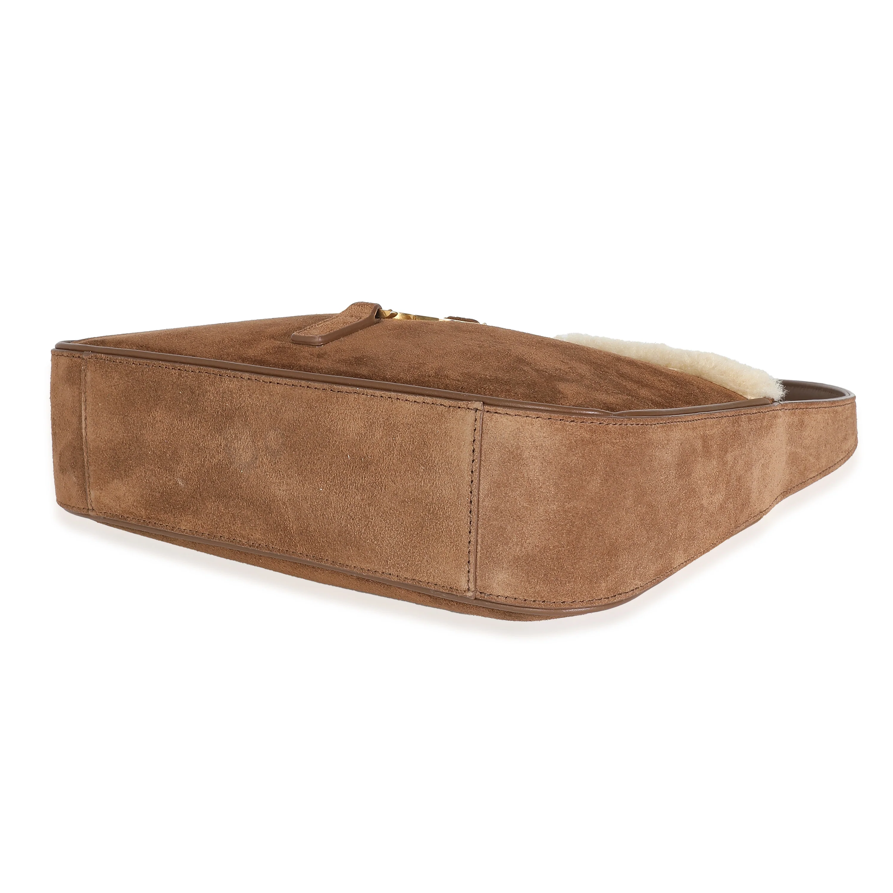 Dark Cigar Suede Natural Beige Shearling Le 5 A 7 Hobo - Image 6