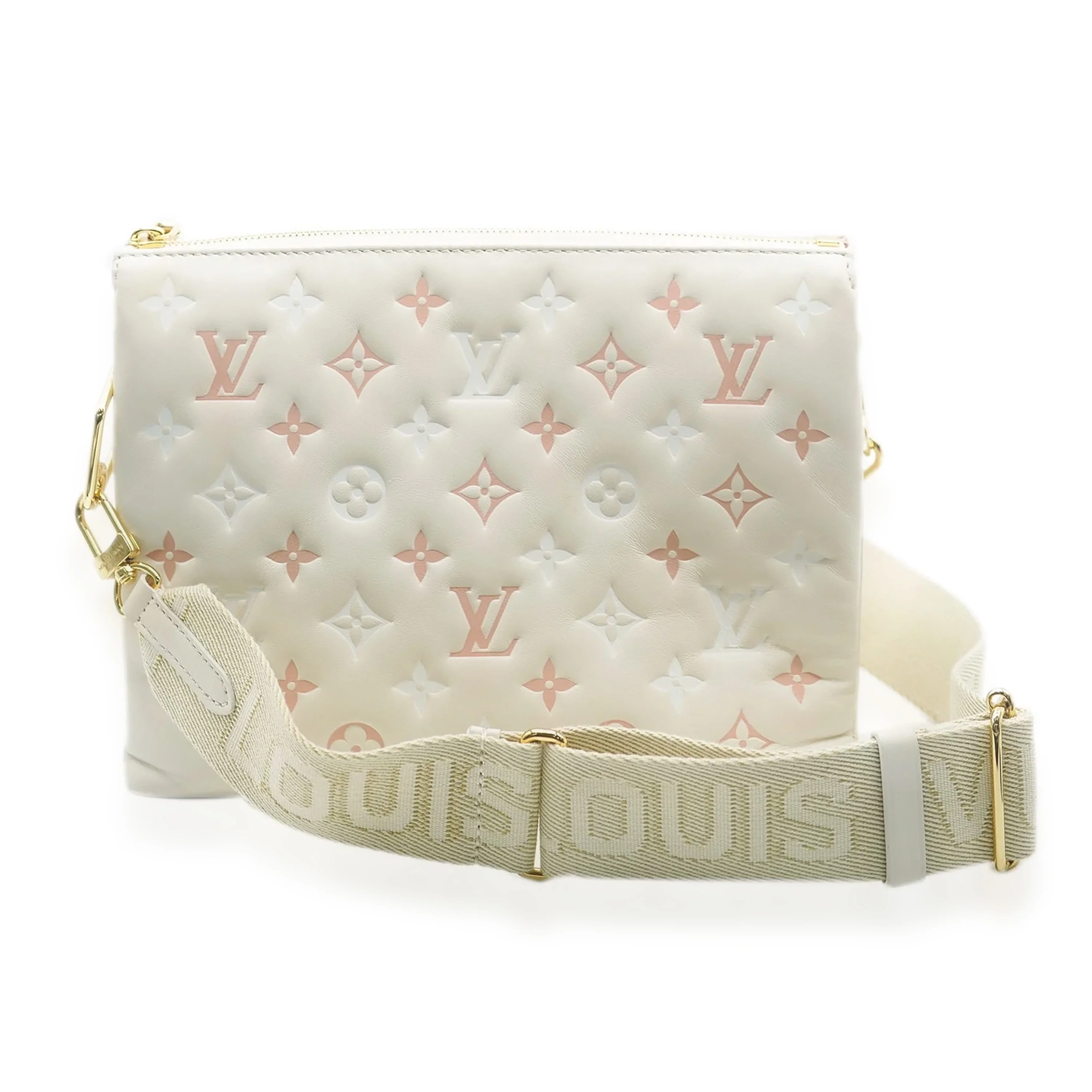 Natural Creme Lambskin Embossed Monogram Coussin PM