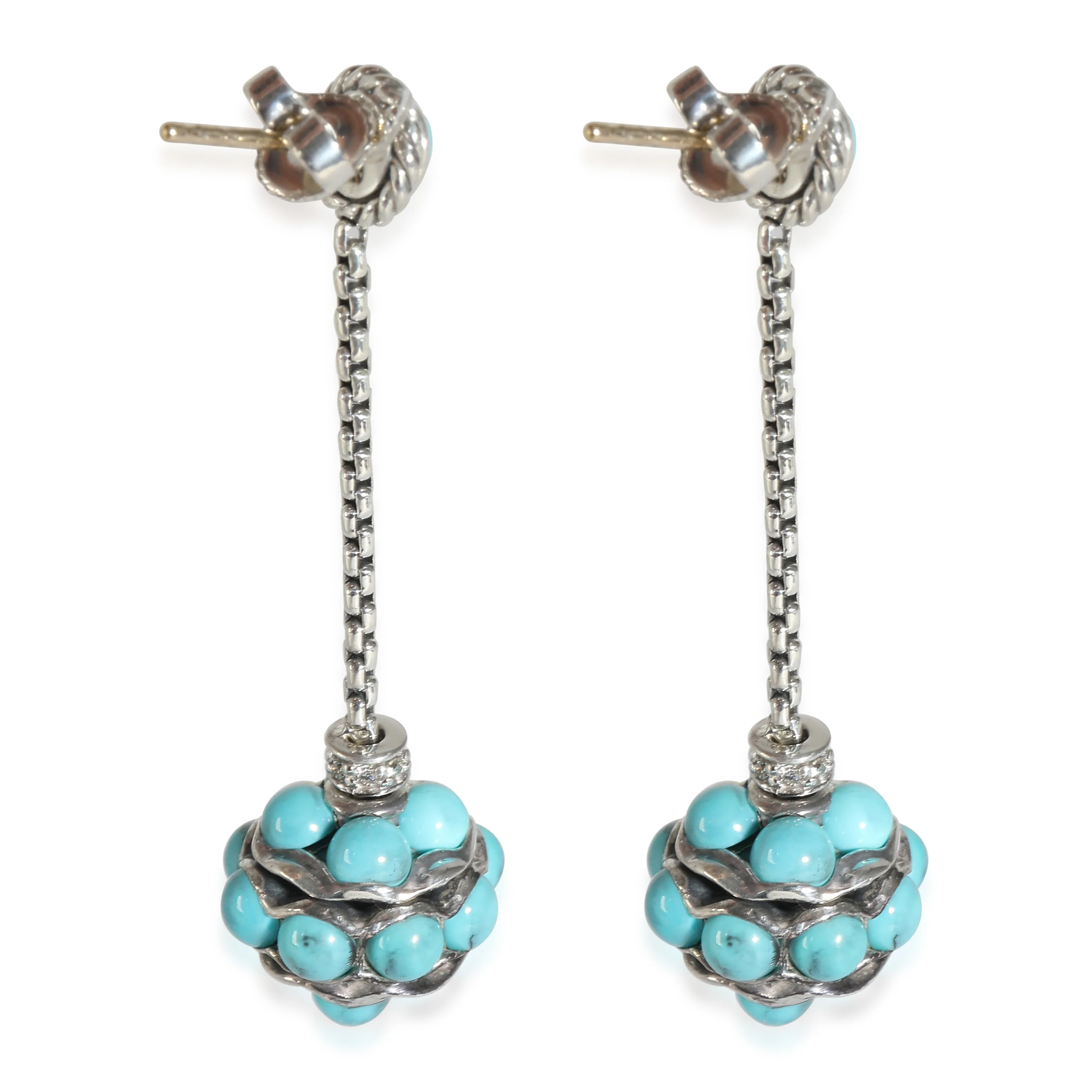 David Yurman Solari Turquoise & Diamond Drop Earring in Sterling Silver 0.05 CTW - Image 2