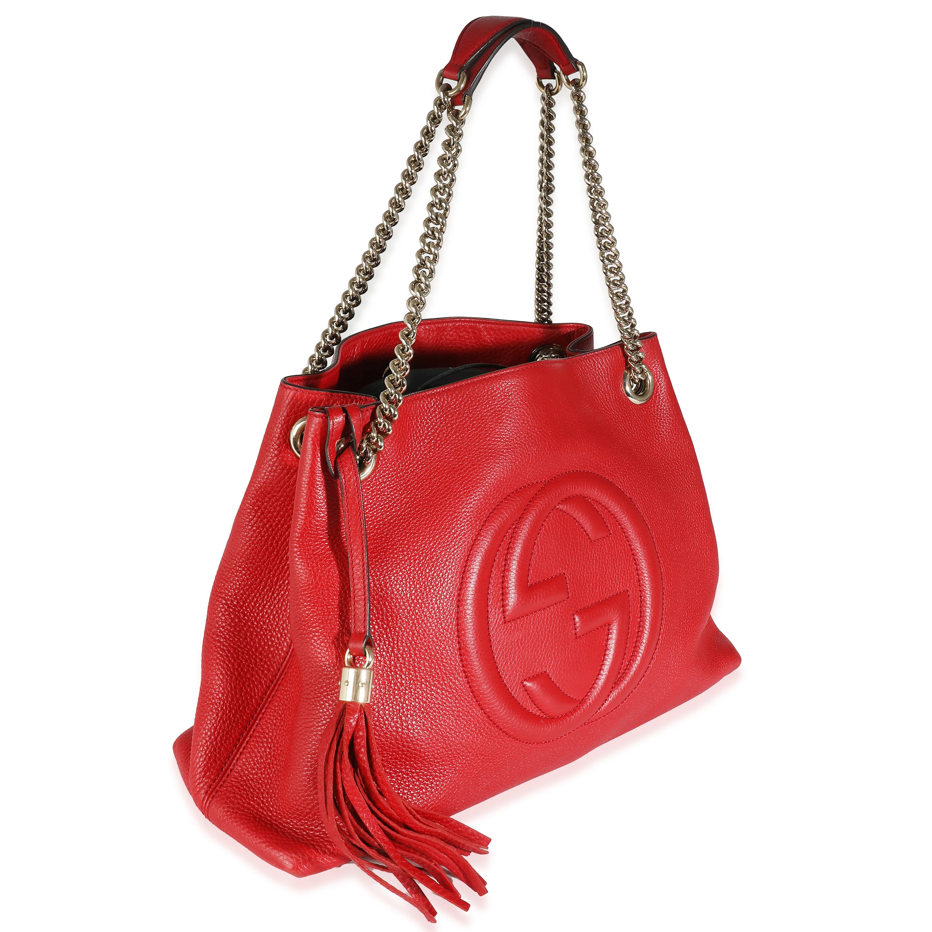 Gucci Red Pebbled Leather Soho Disco Chain Tote - Image 3