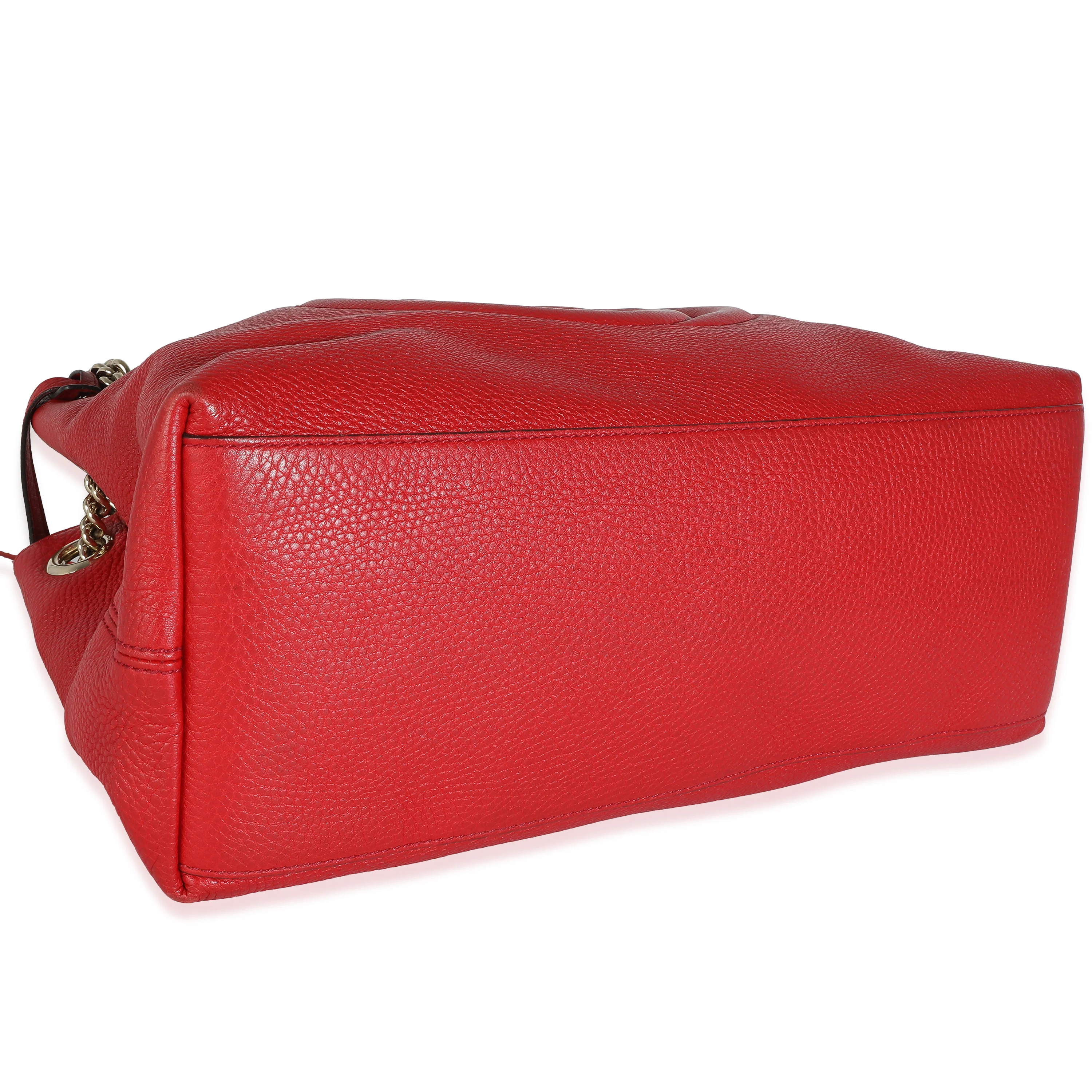 Gucci Red Pebbled Leather Soho Disco Chain Tote - Image 6