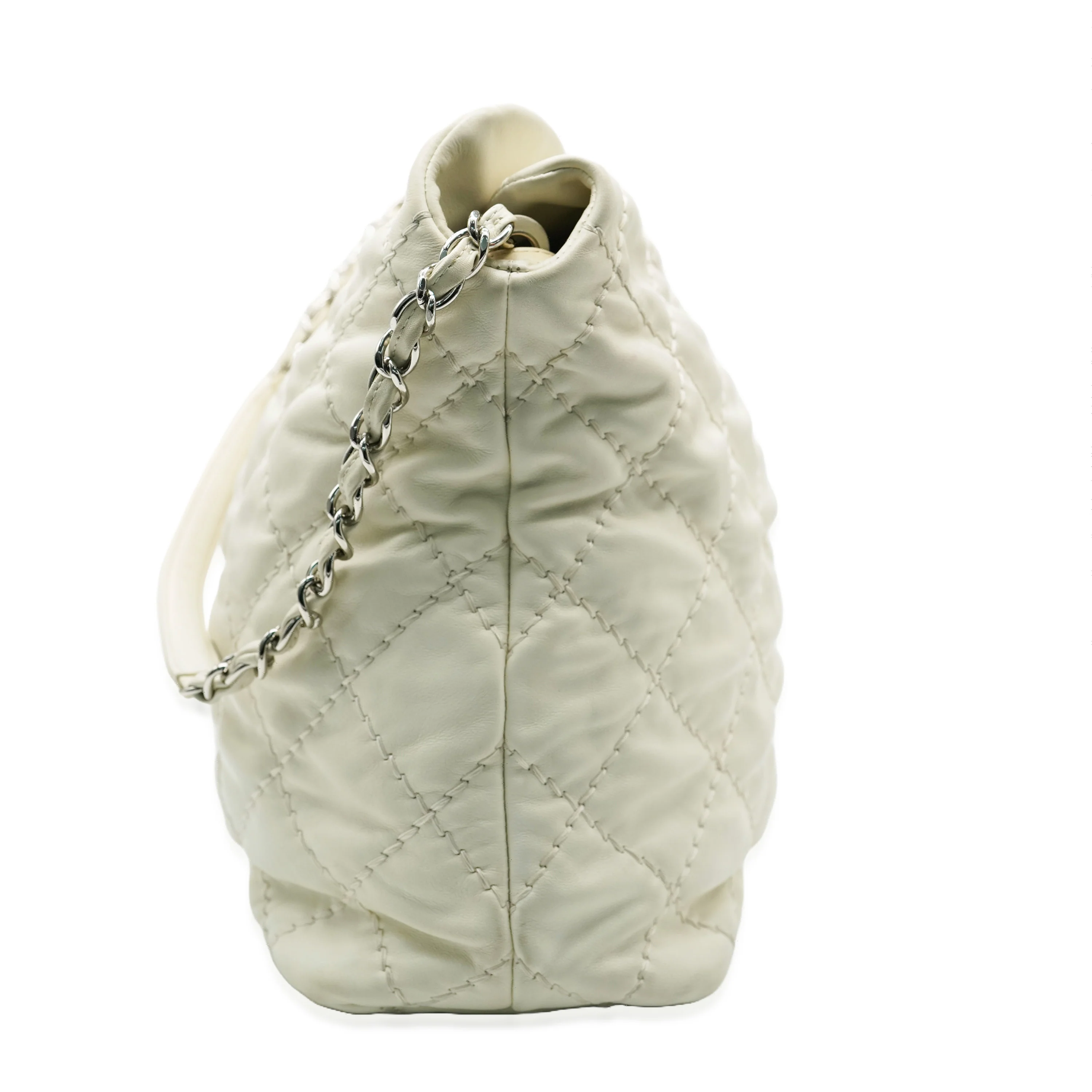 White Quilted Calfskin Ultimate Stitch Hobo - Image 8