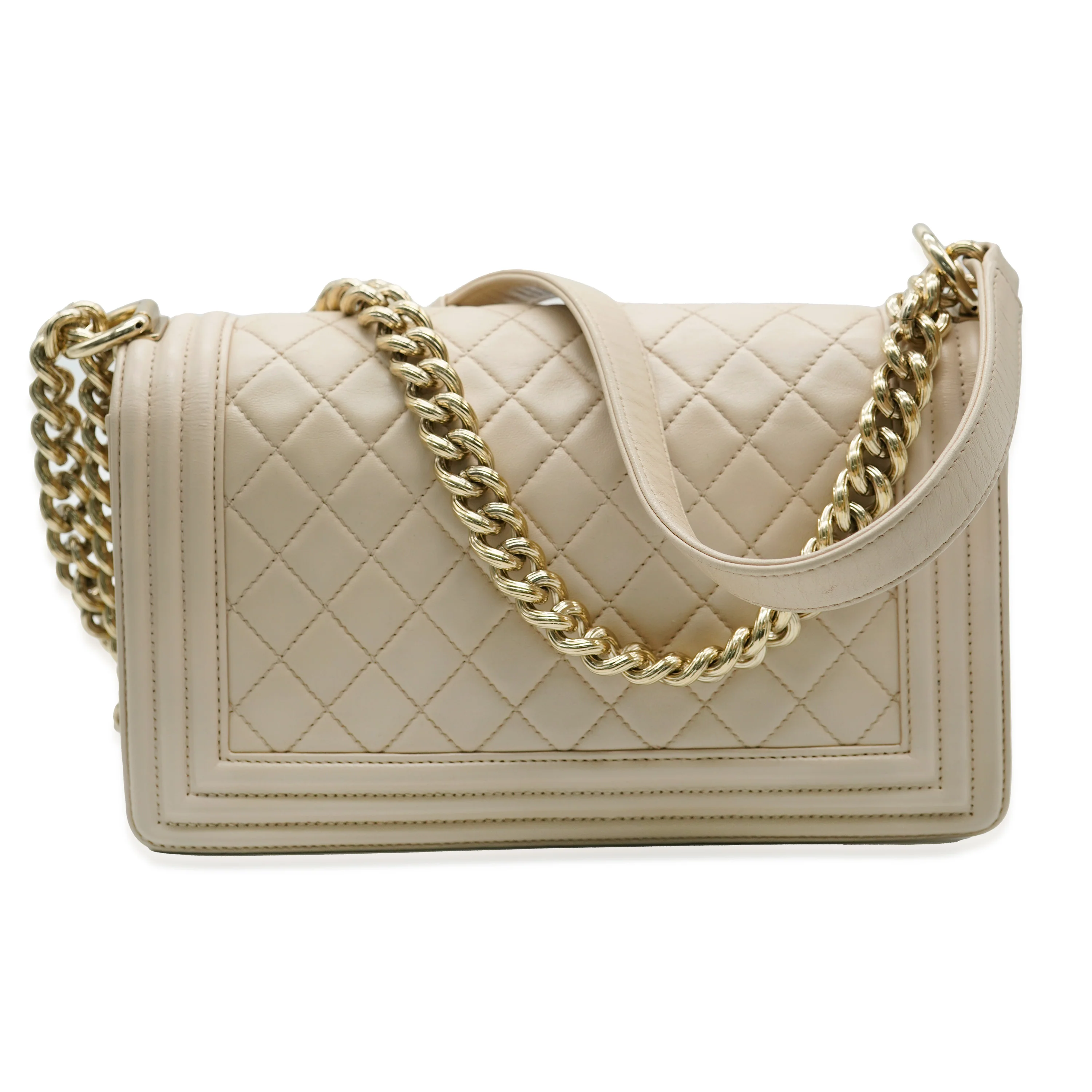 Beige Quilted Lambskin Medium Boy Bag - Image 3