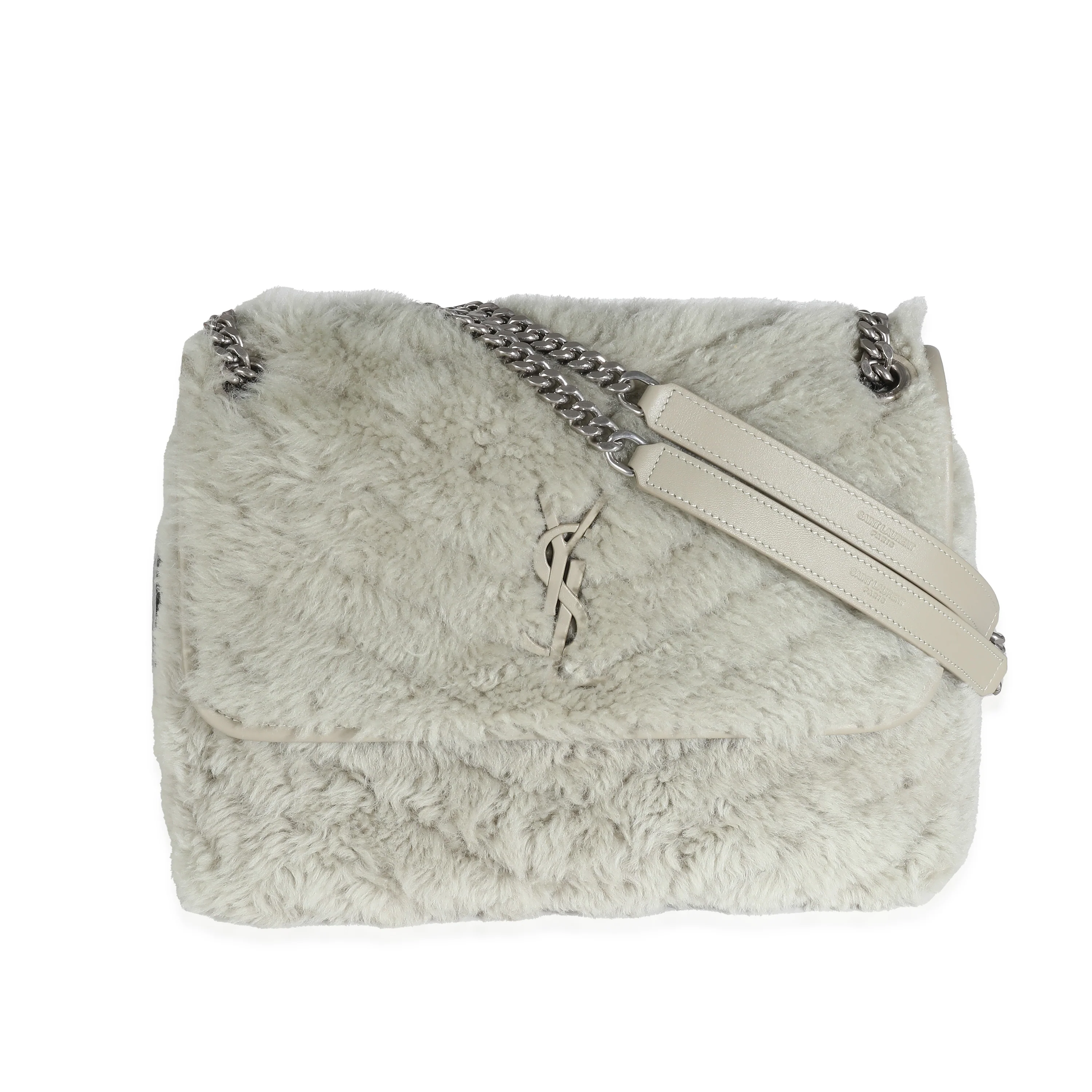 Grey Calfskin Shearling Monogram Medium Niki Satchel - Image 8