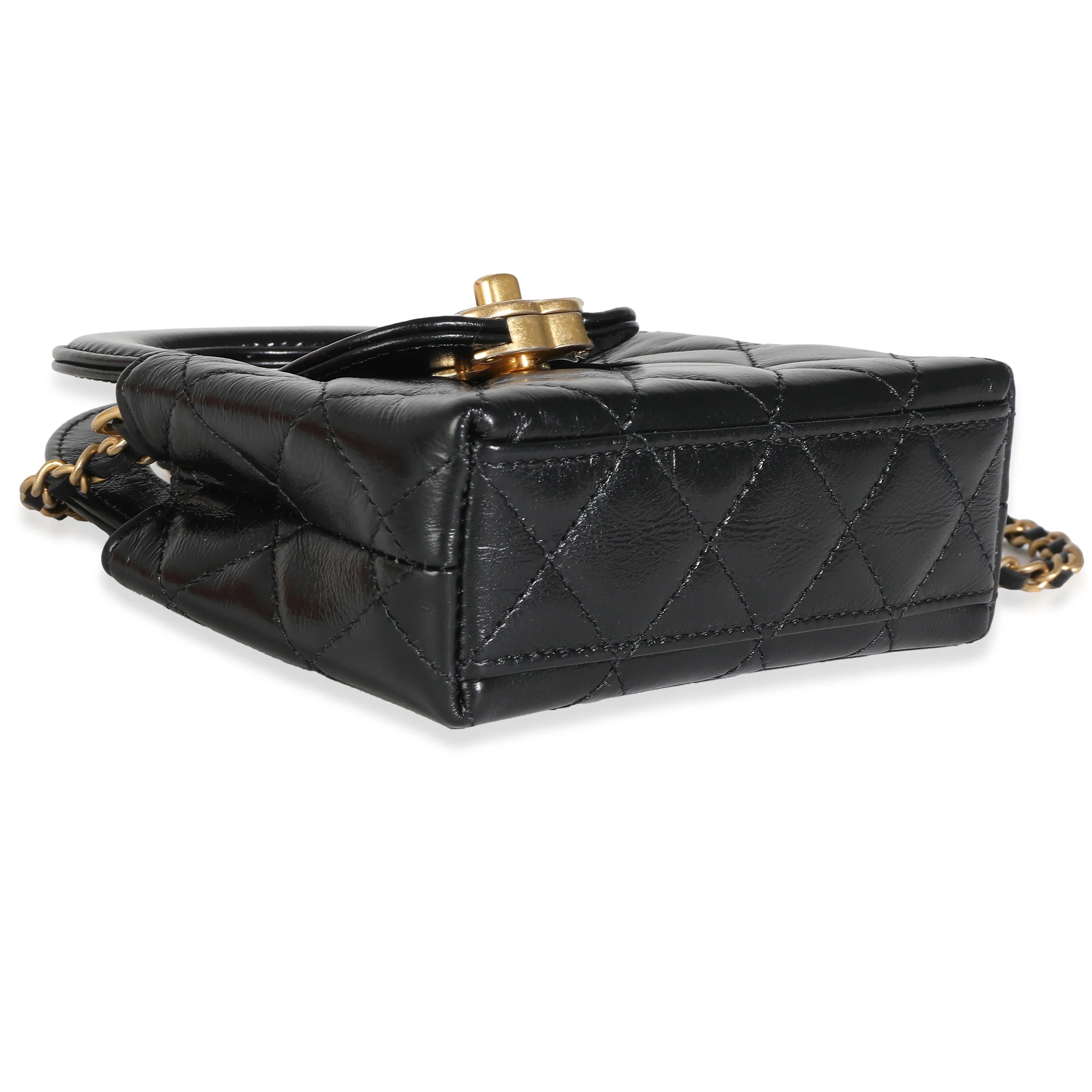 24P Black Quilted Shiny Aged Calfskin Mini Nano Kelly Shopper - Image 6