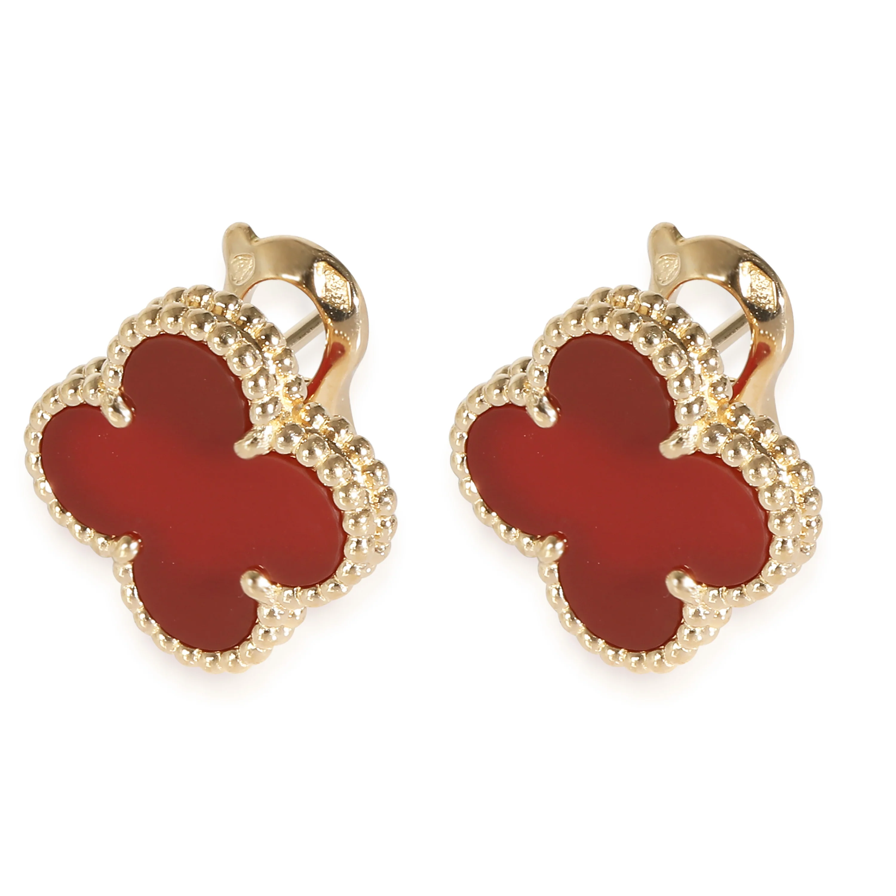 Van Cleef & Arpels Vintage Alhambra Carnelian Stud Earrings in 18K Yellow Gold - Image 2