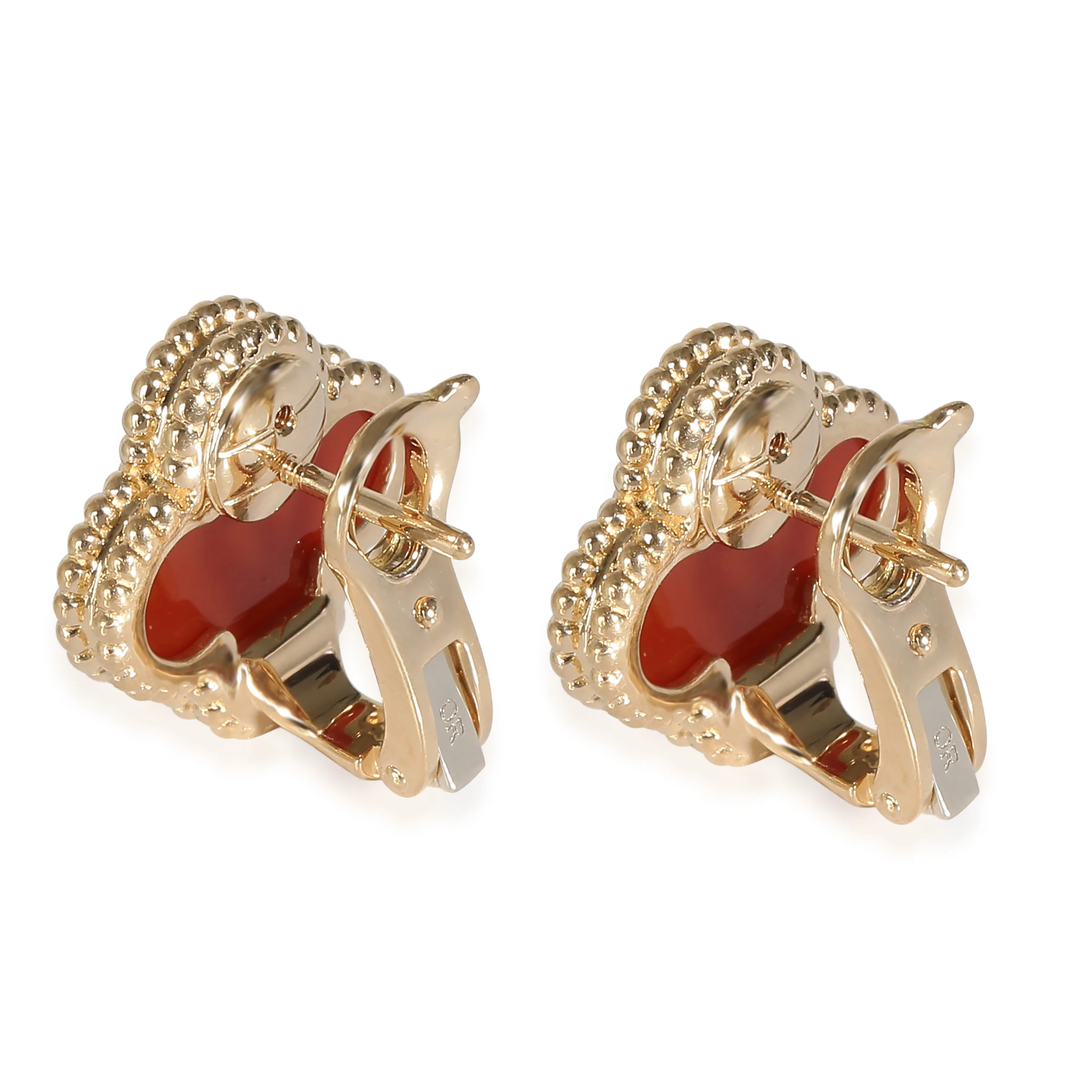 Van Cleef & Arpels Vintage Alhambra Carnelian Stud Earrings in 18K Yellow Gold - Image 3