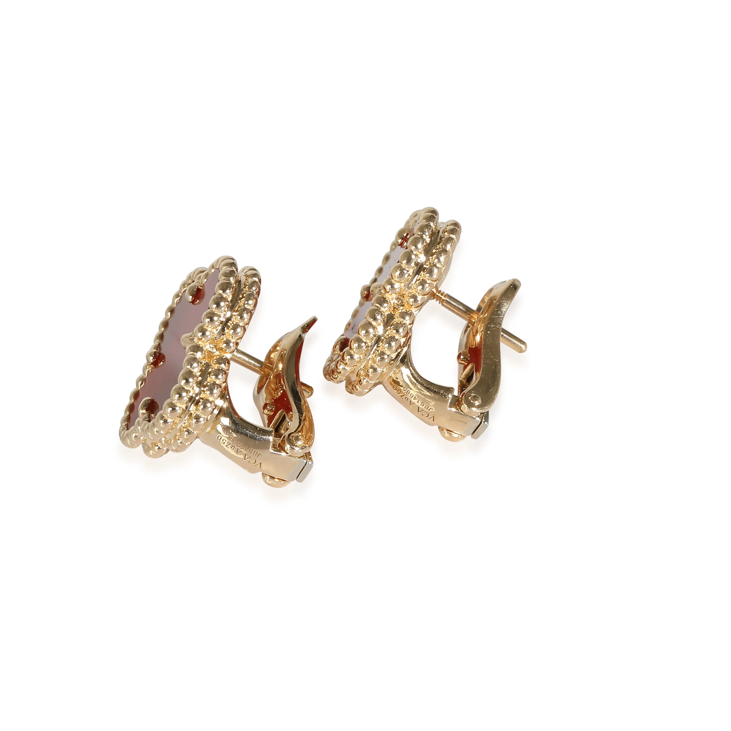 Van Cleef & Arpels Vintage Alhambra Carnelian Stud Earrings in 18K Yellow Gold - Image 4