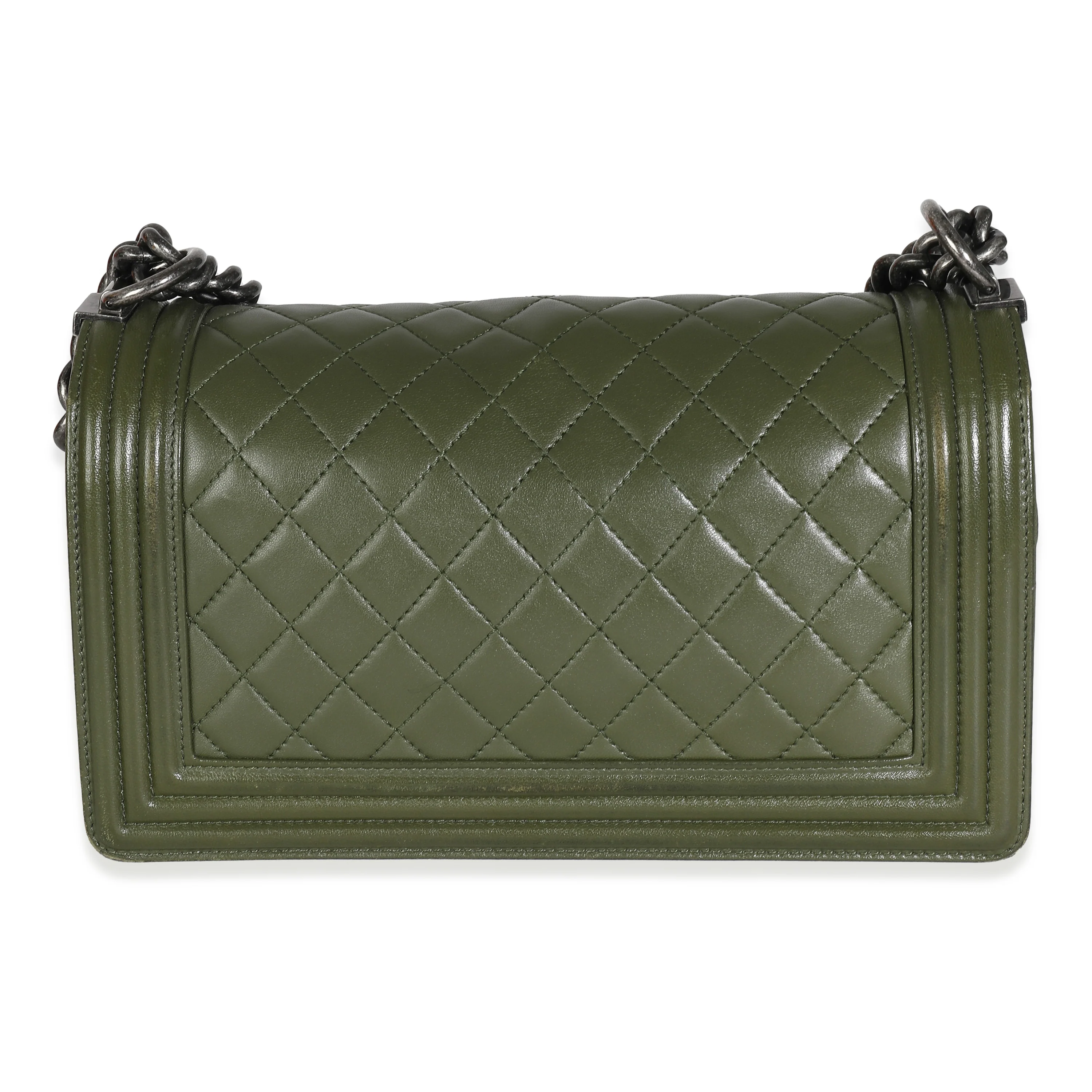 Green Quilted Lambskin Old Medium Boy Bag - Image 5