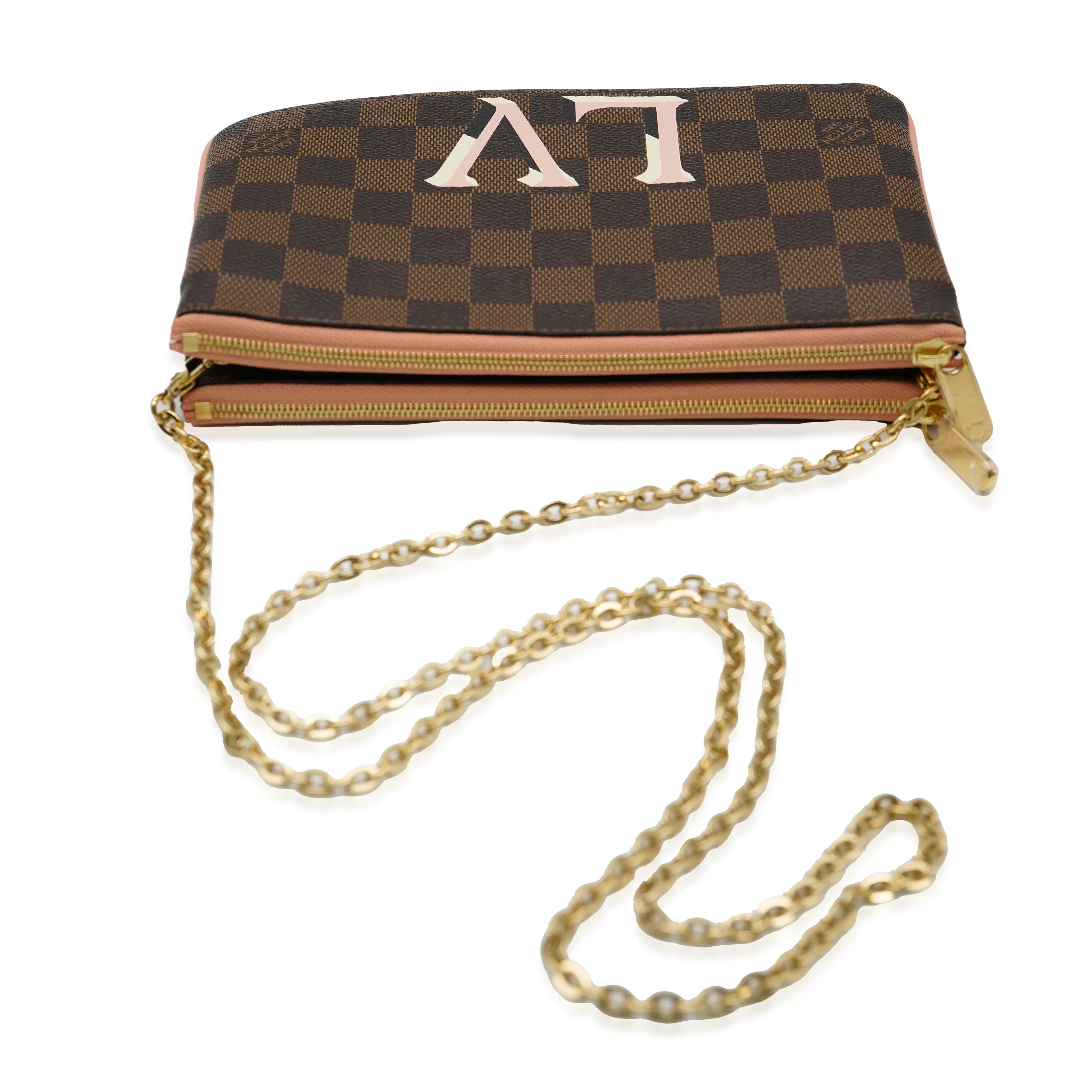 Louis Vuitton Pink Damier Ebene Canvas Double Zip Pochette - Image 10