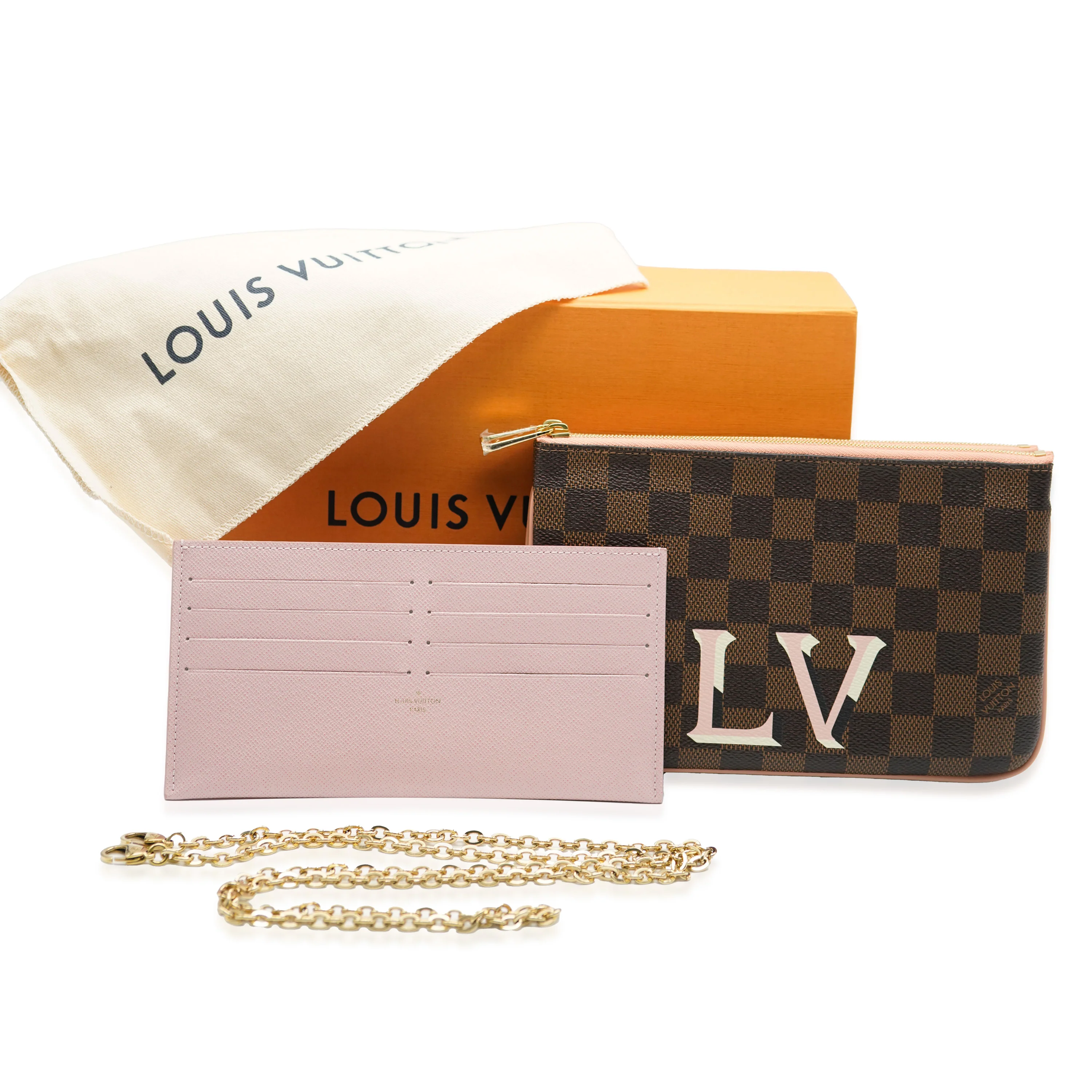 Louis Vuitton Pink Damier Ebene Canvas Double Zip Pochette - Image 8