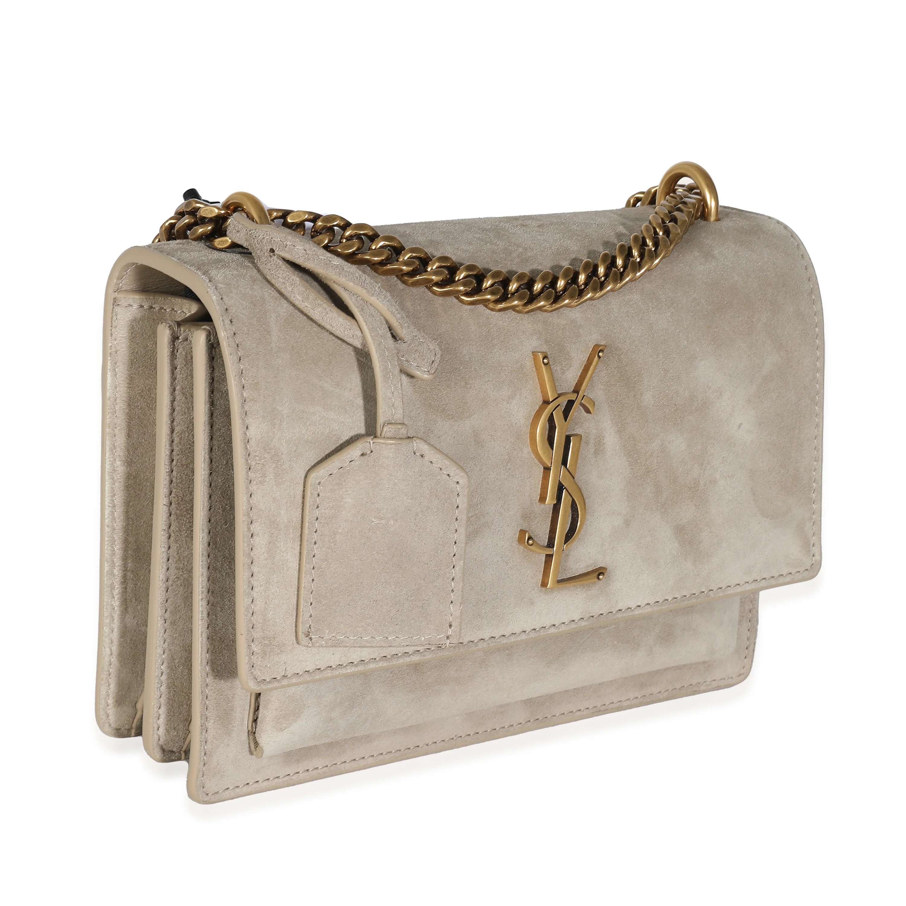 Matt Gold Suede Small Sunset Chain Bag - Image 3