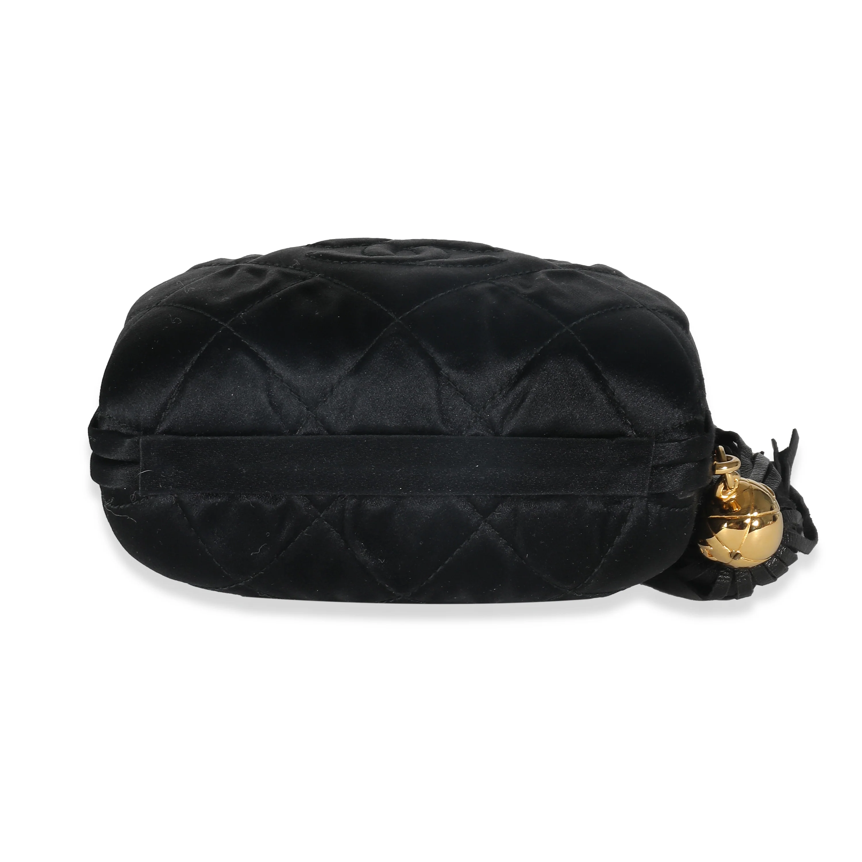 Black Quilted Satin CC Tassel Box Clutch - Image 5