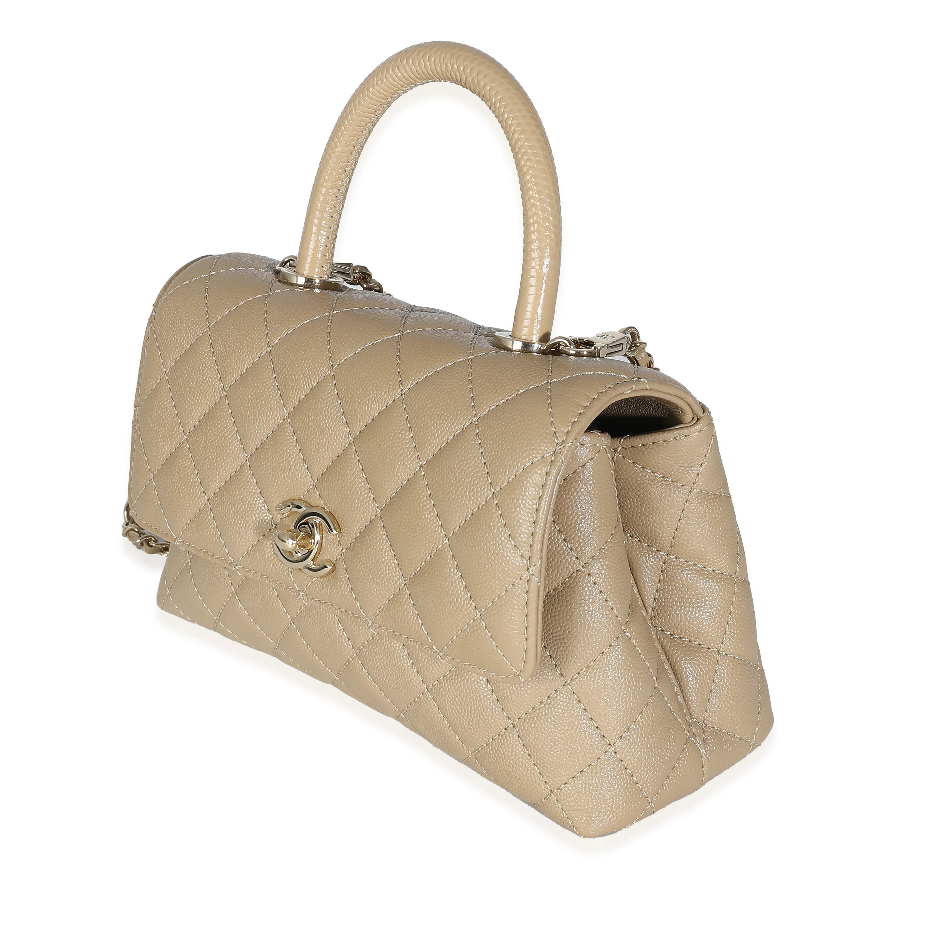 Chanel Beige Quilted Caviar Mini Coco Top Handle Bag - Image 2