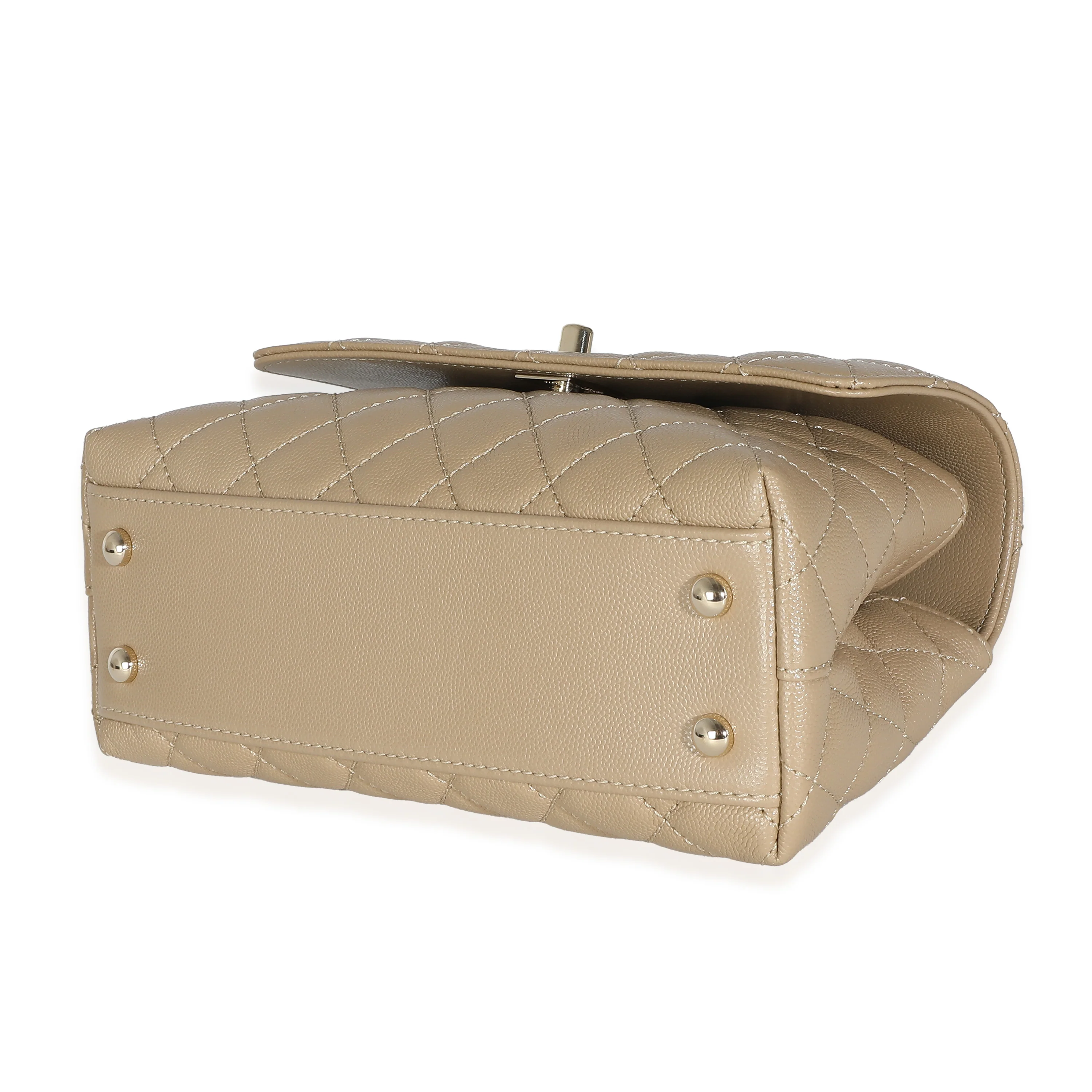 Chanel Beige Quilted Caviar Mini Coco Top Handle Bag - Image 4