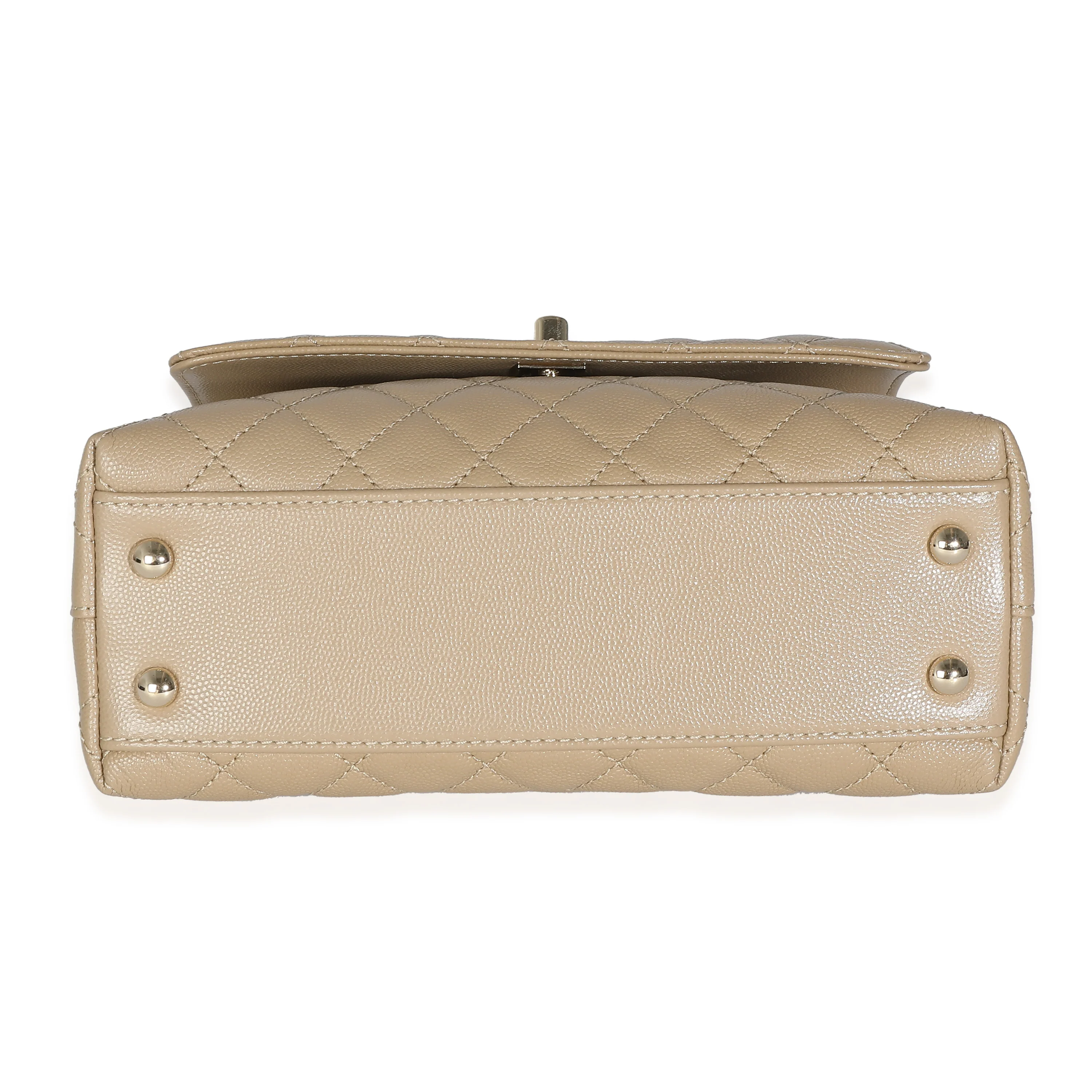 Chanel Beige Quilted Caviar Mini Coco Top Handle Bag - Image 6