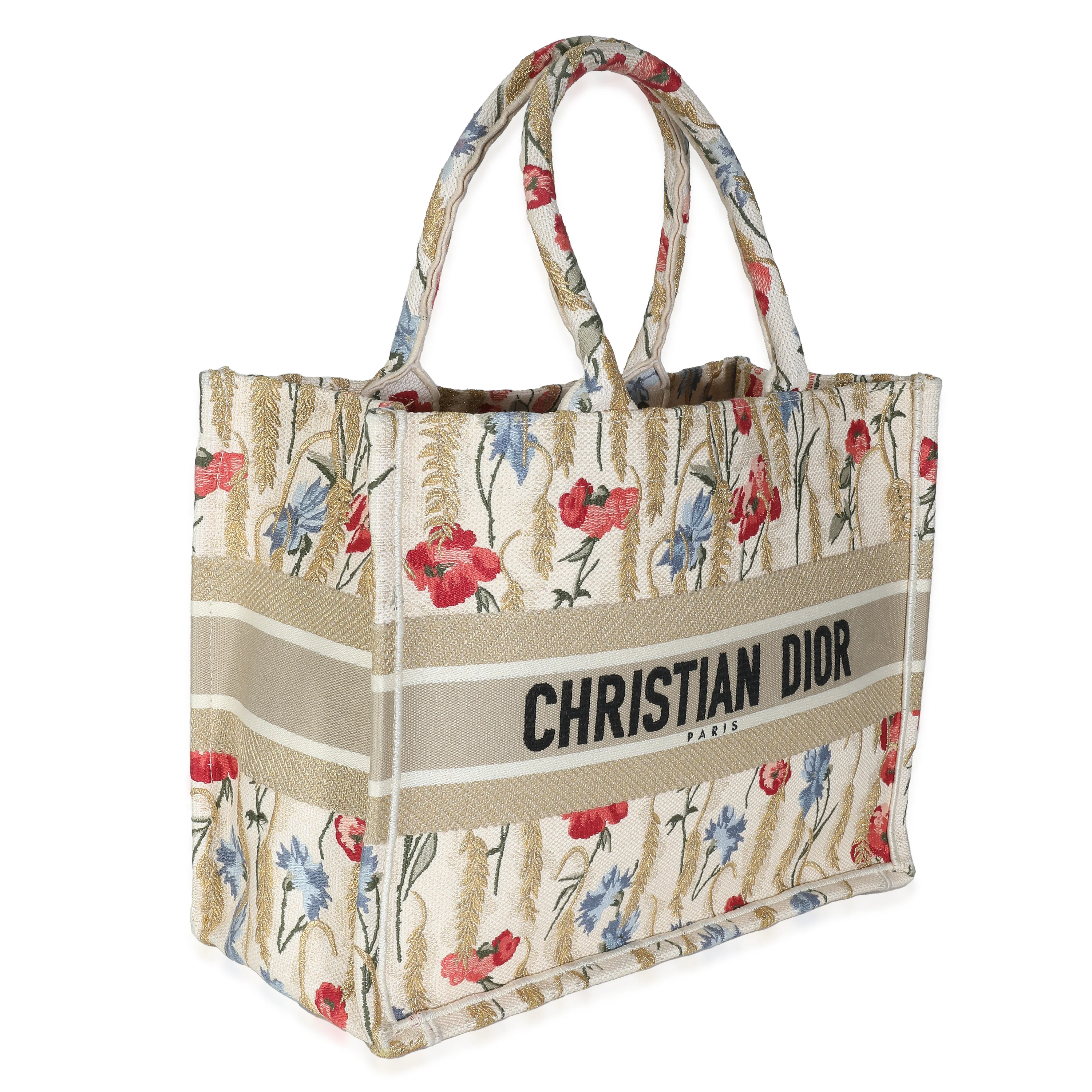 Christian Dior Beige Multicolor Canvas Embroidered Hibiscus Medium Book Tote - Image 3