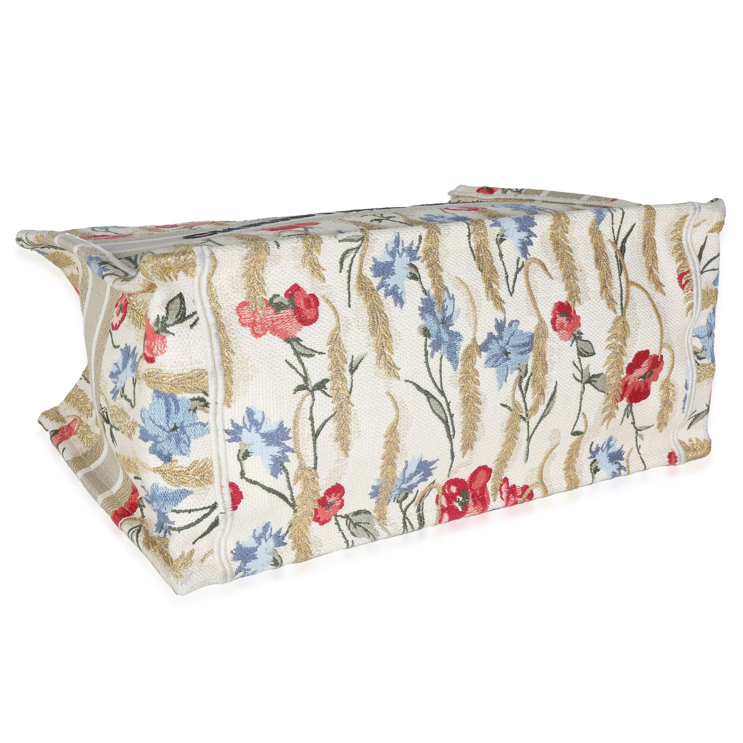 Christian Dior Beige Multicolor Canvas Embroidered Hibiscus Medium Book Tote - Image 4