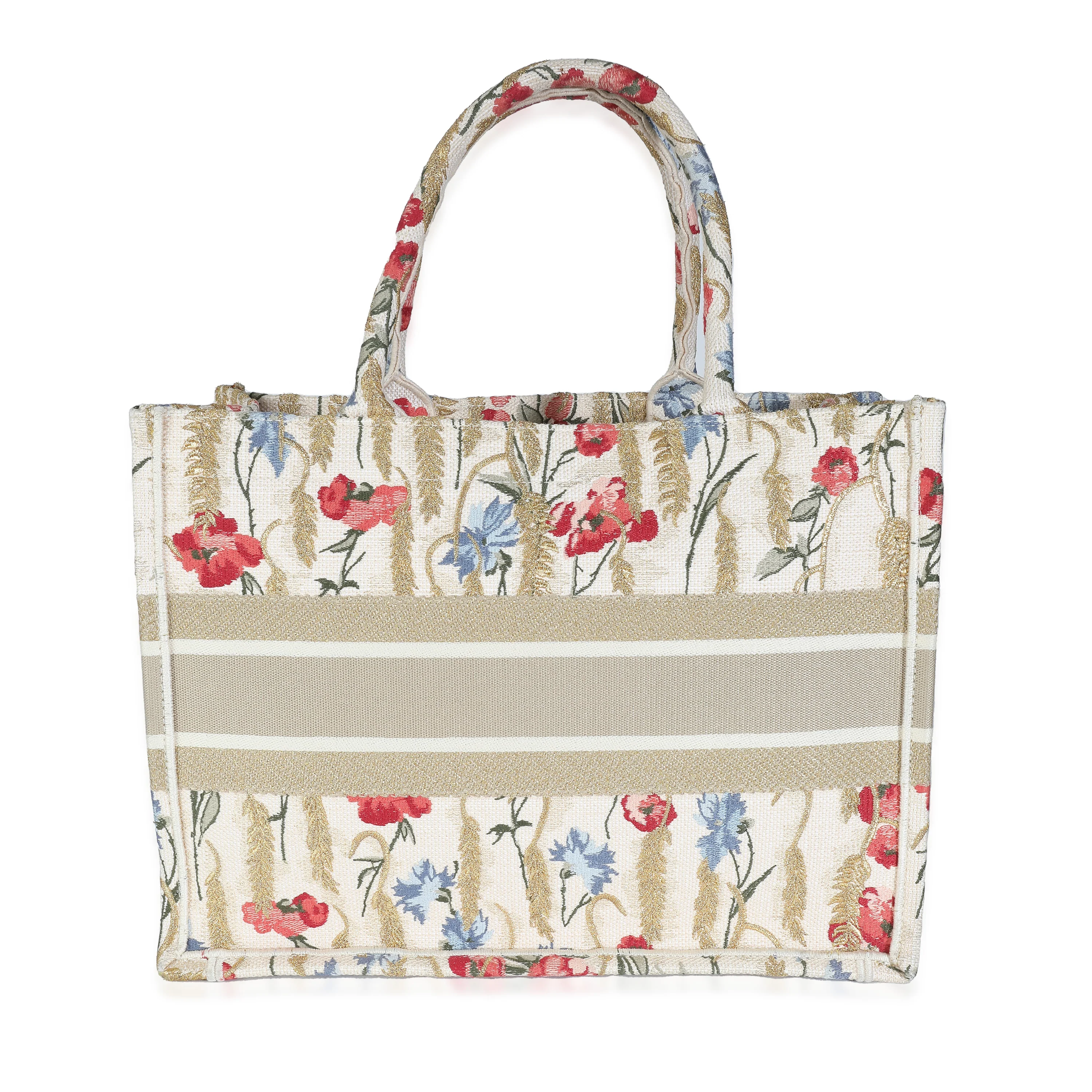 Christian Dior Beige Multicolor Canvas Embroidered Hibiscus Medium Book Tote - Image 5