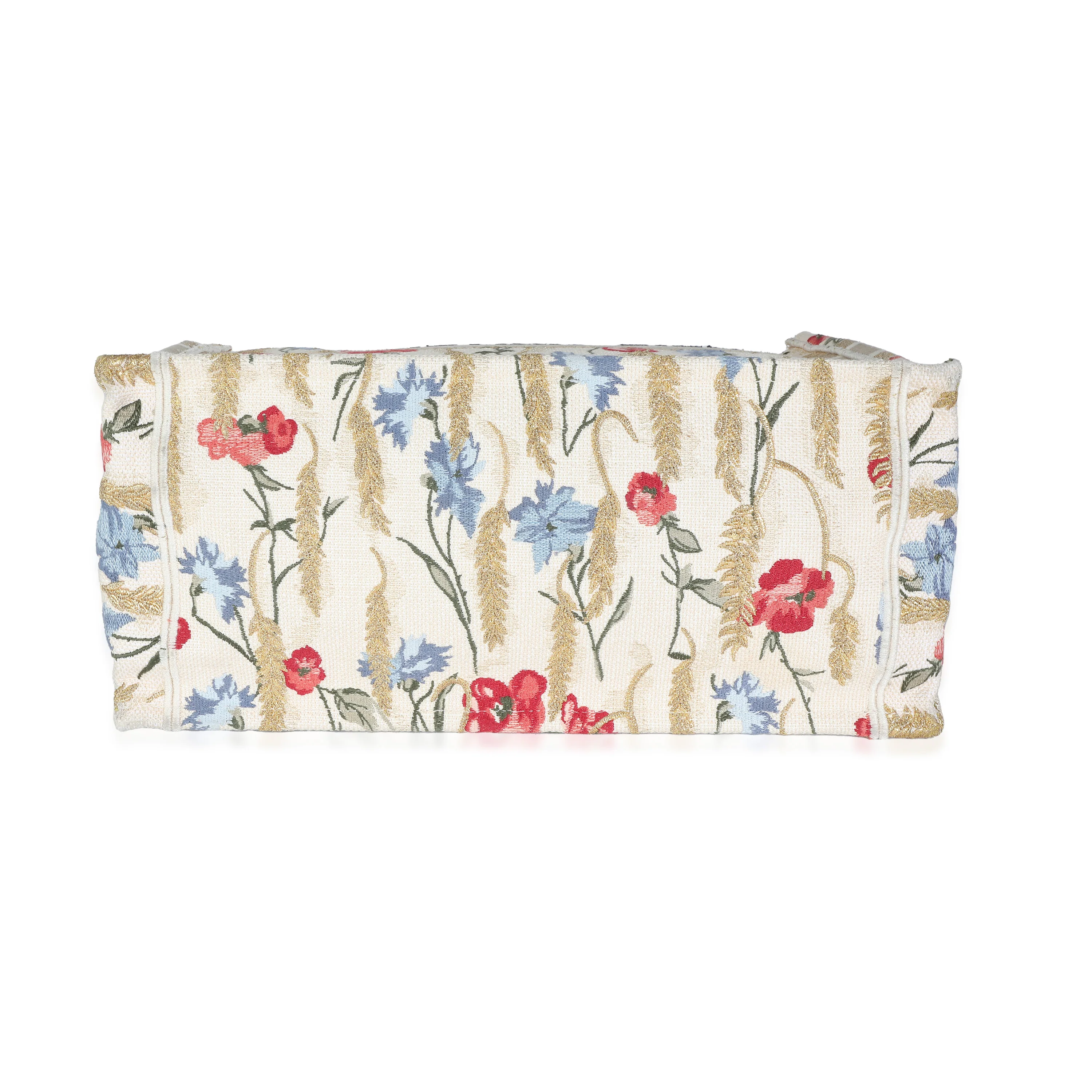 Christian Dior Beige Multicolor Canvas Embroidered Hibiscus Medium Book Tote - Image 7