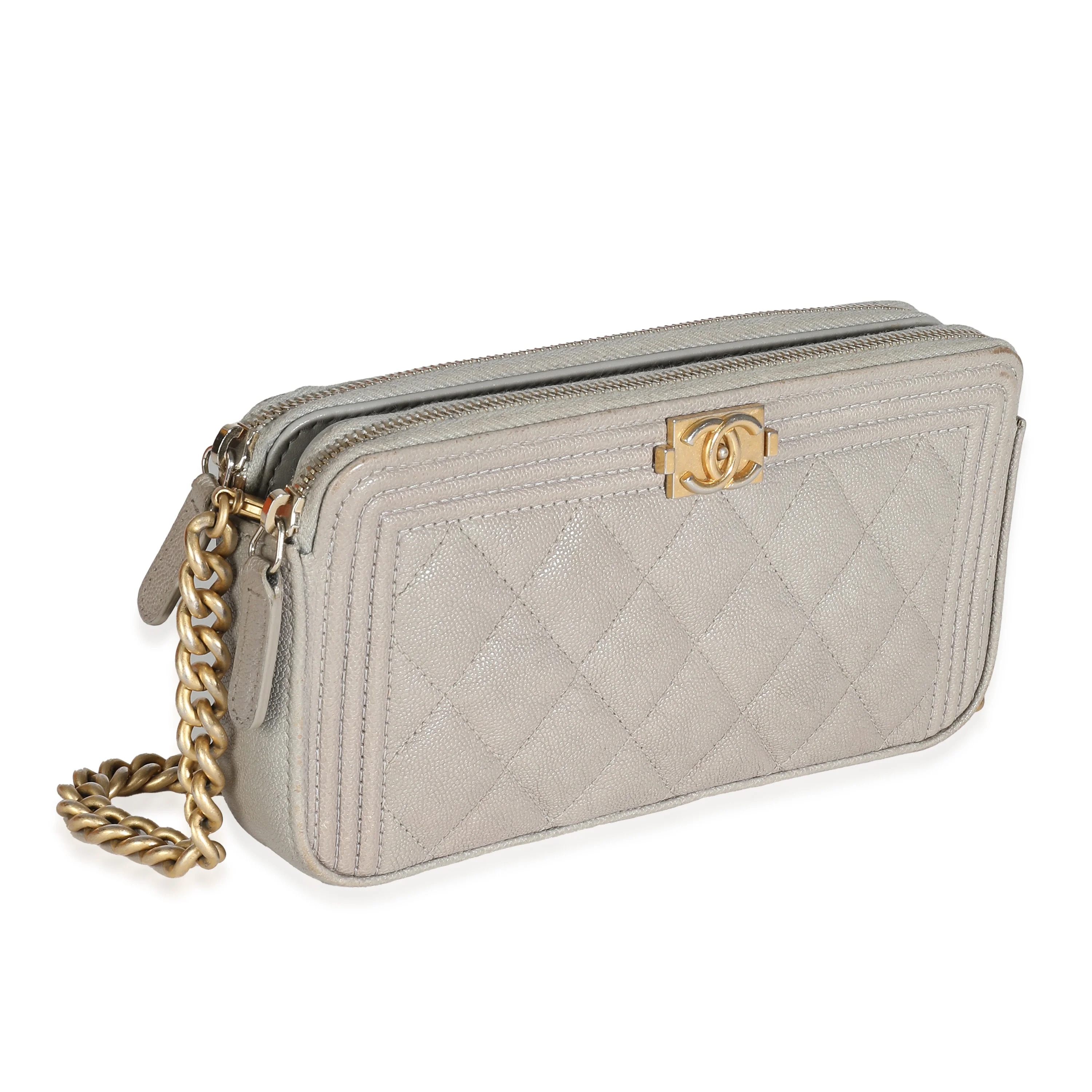 Chanel Grey Quilted Caviar Boy Clutch With Chain - Image 3