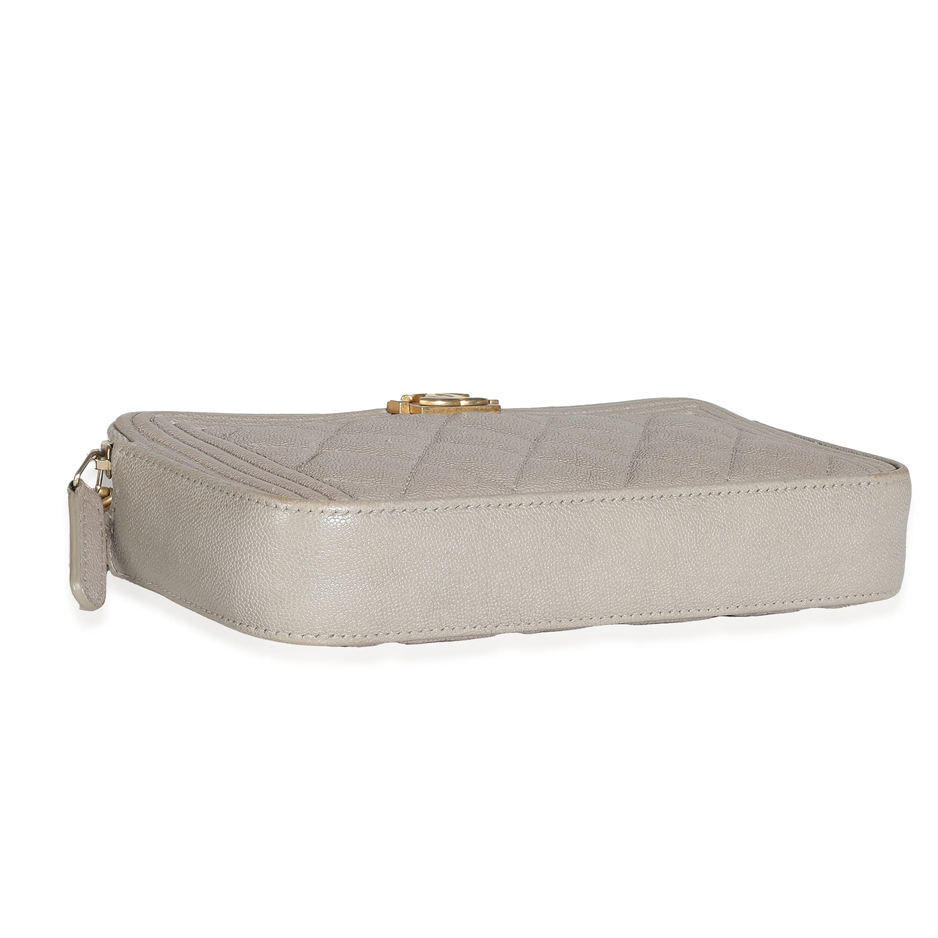 Chanel Grey Quilted Caviar Boy Clutch With Chain - Image 4