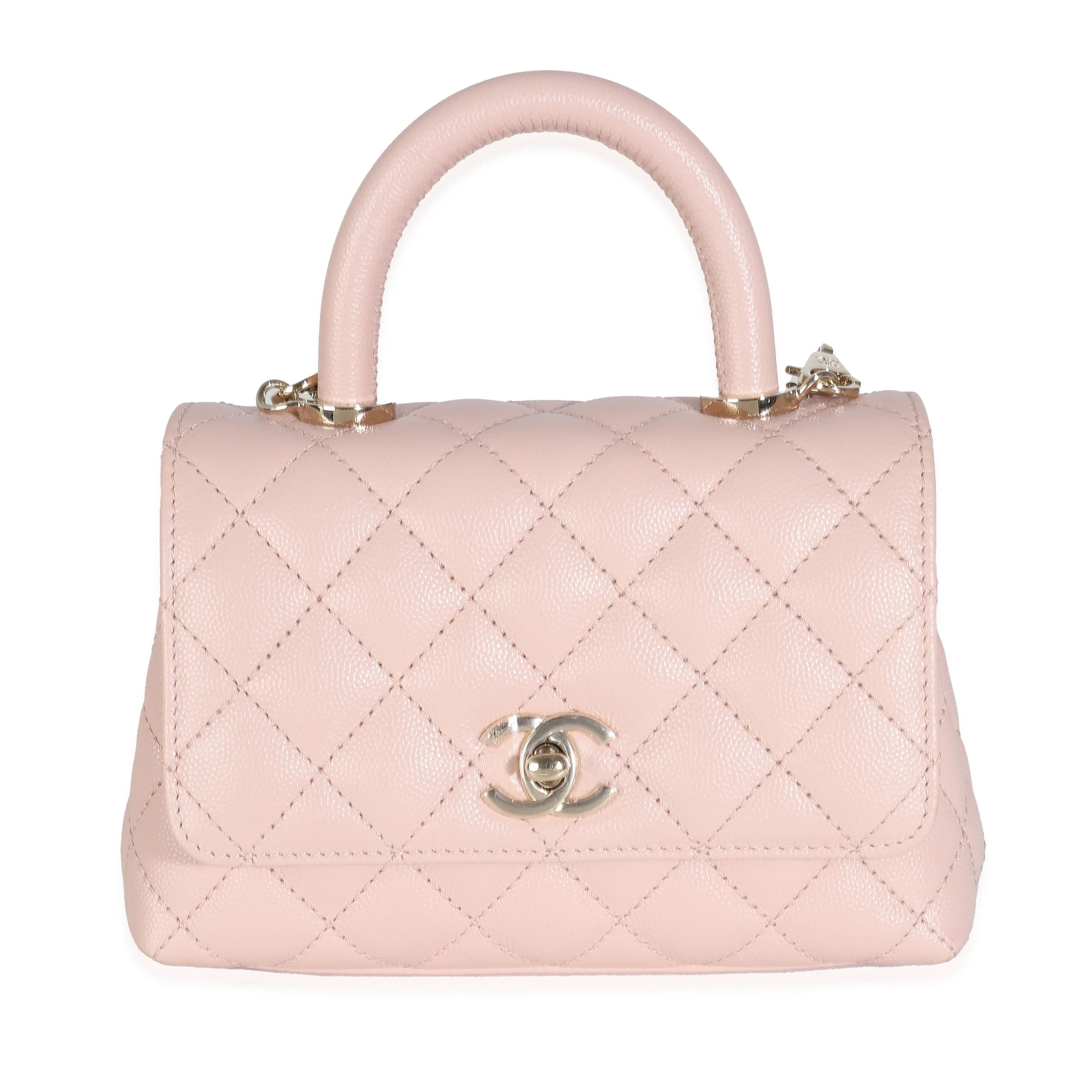 Chanel 21A Light Pink Quilted Caviar Mini Coco Top Handle