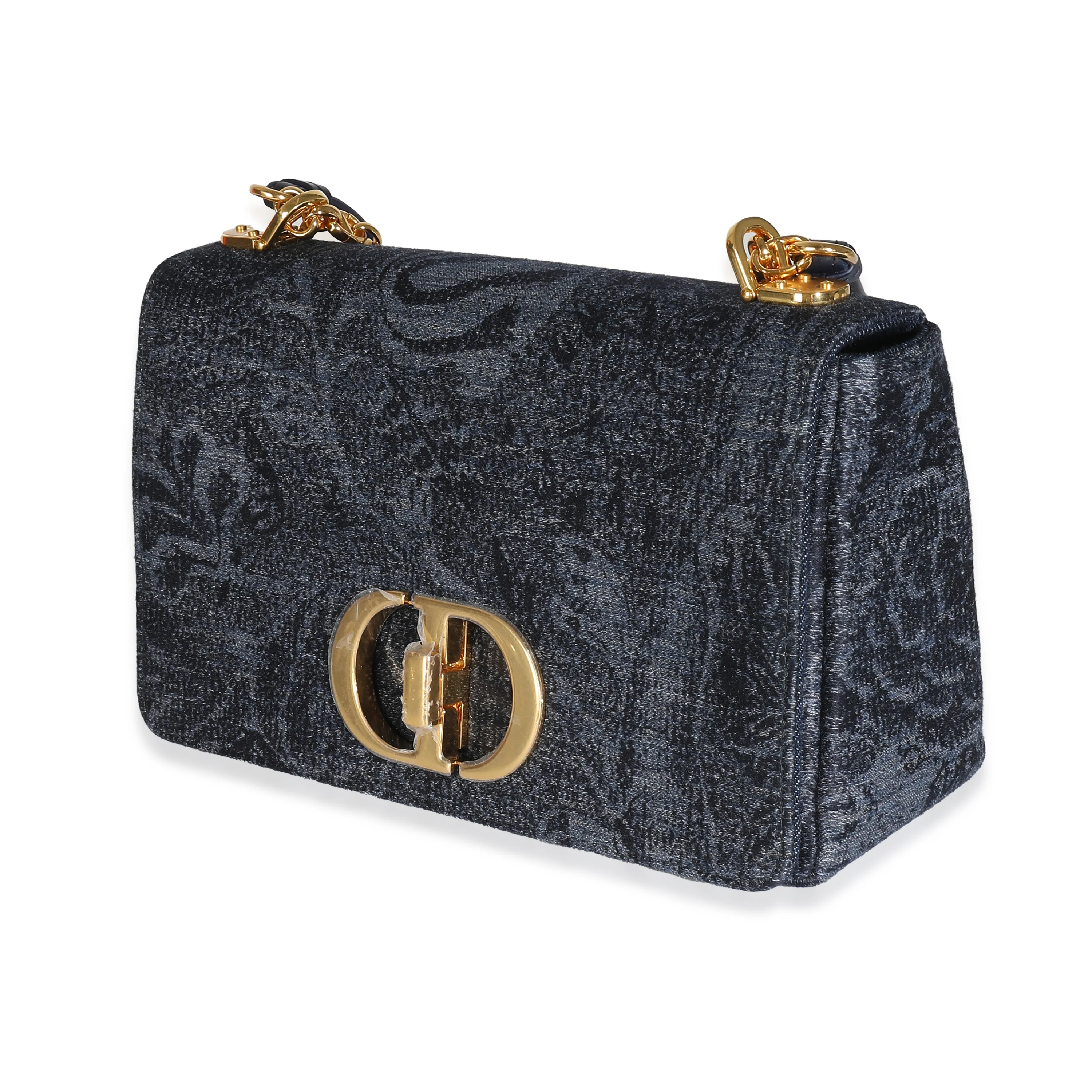 Christian Dior Navy Floral Denim Medium Caro Chain Bag - Image 2