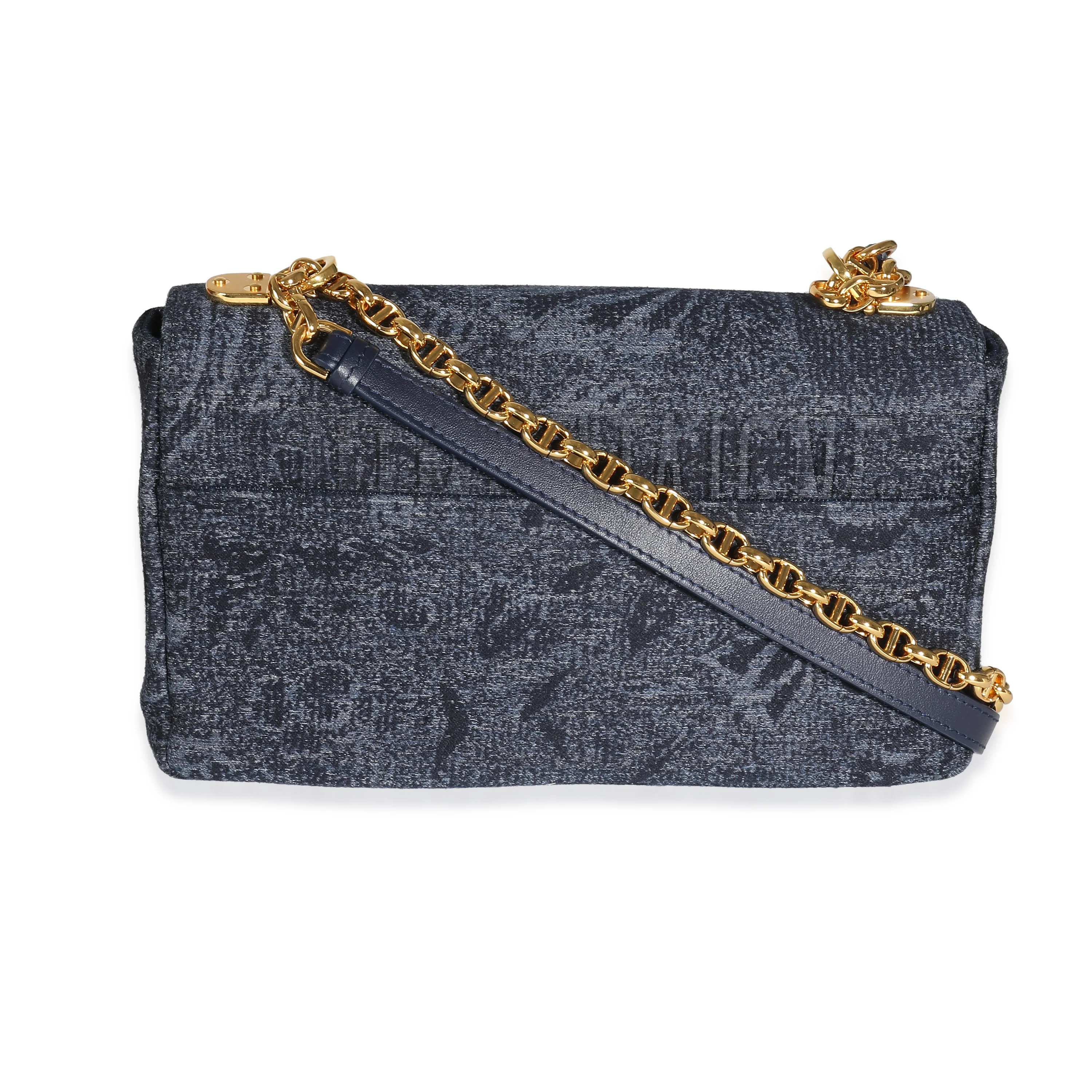 Christian Dior Navy Floral Denim Medium Caro Chain Bag - Image 5