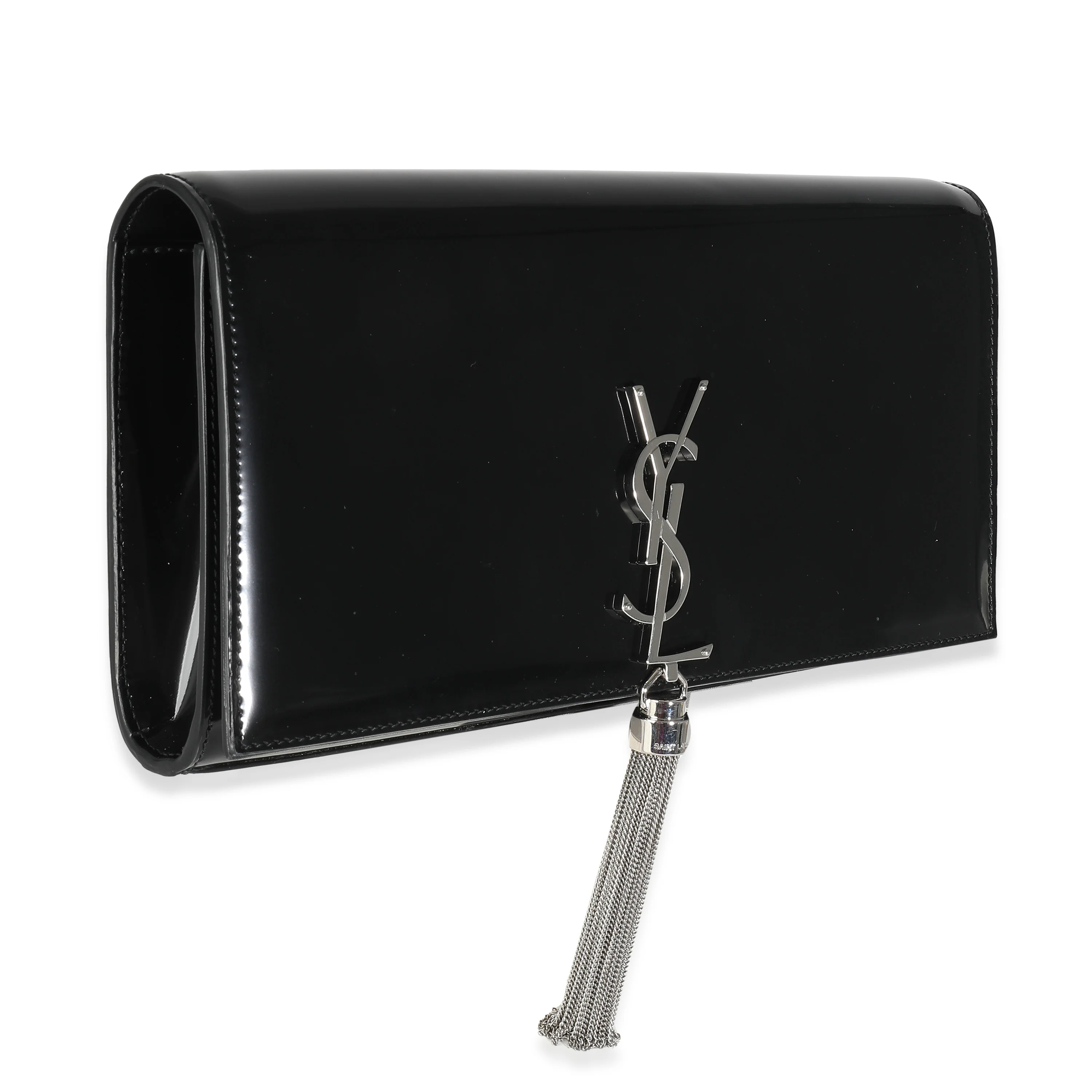 Black Brushed Leather Kate Tassel Clutch - Image 3