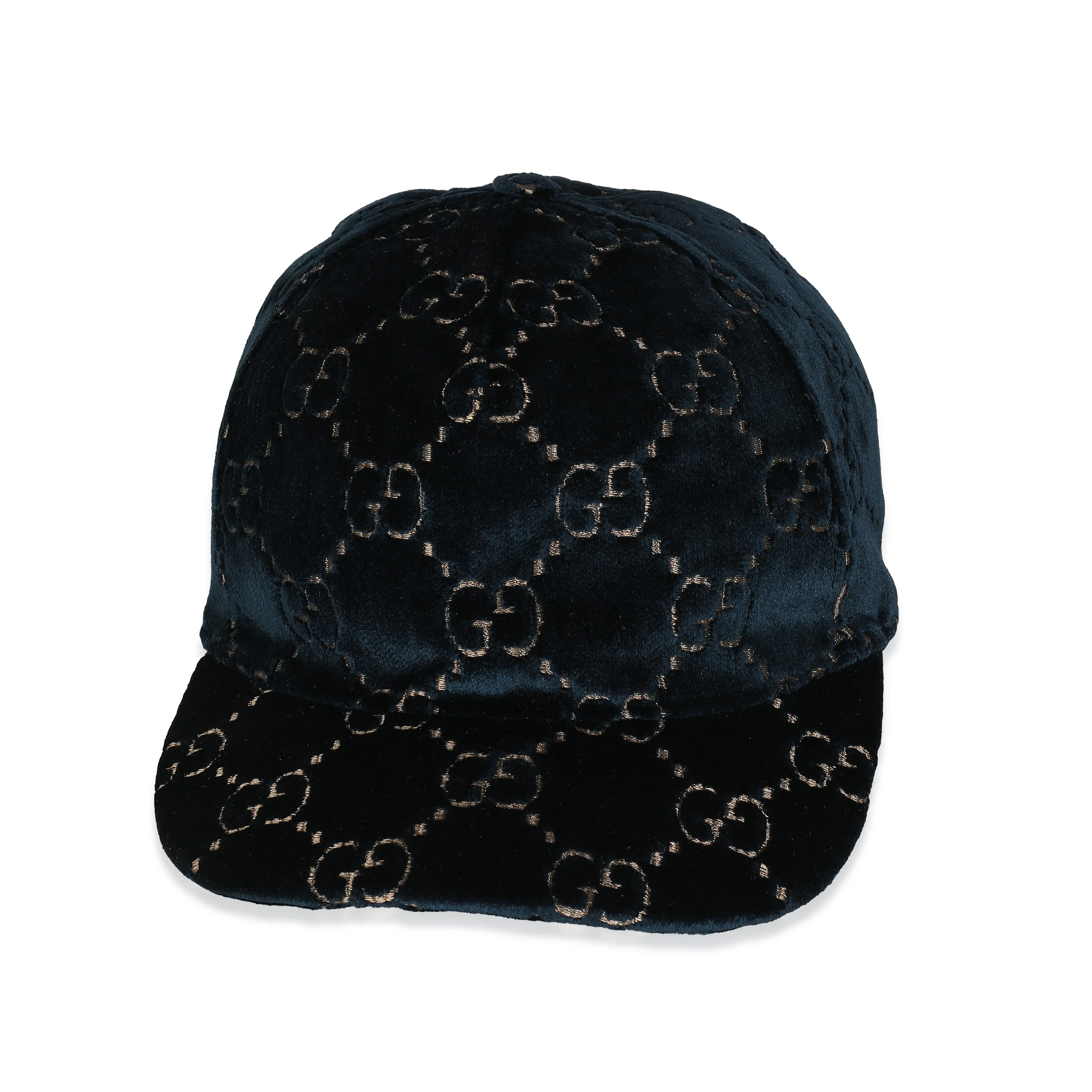 Navy Gold GG Velvet Monogram Baseball Hat L
