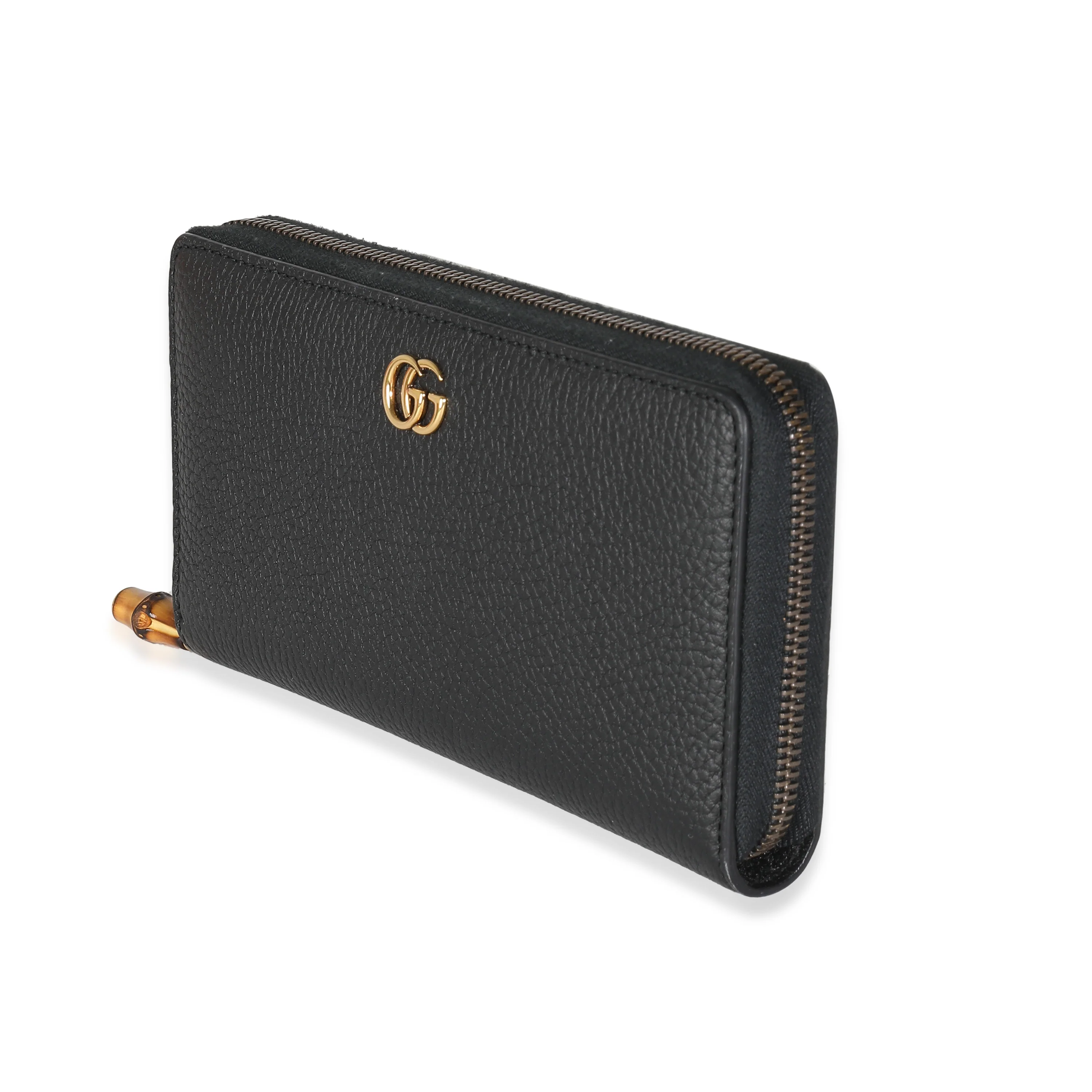 Gucci Black Leather GG Marmont Bamboo Zip Around Wallet - Image 2