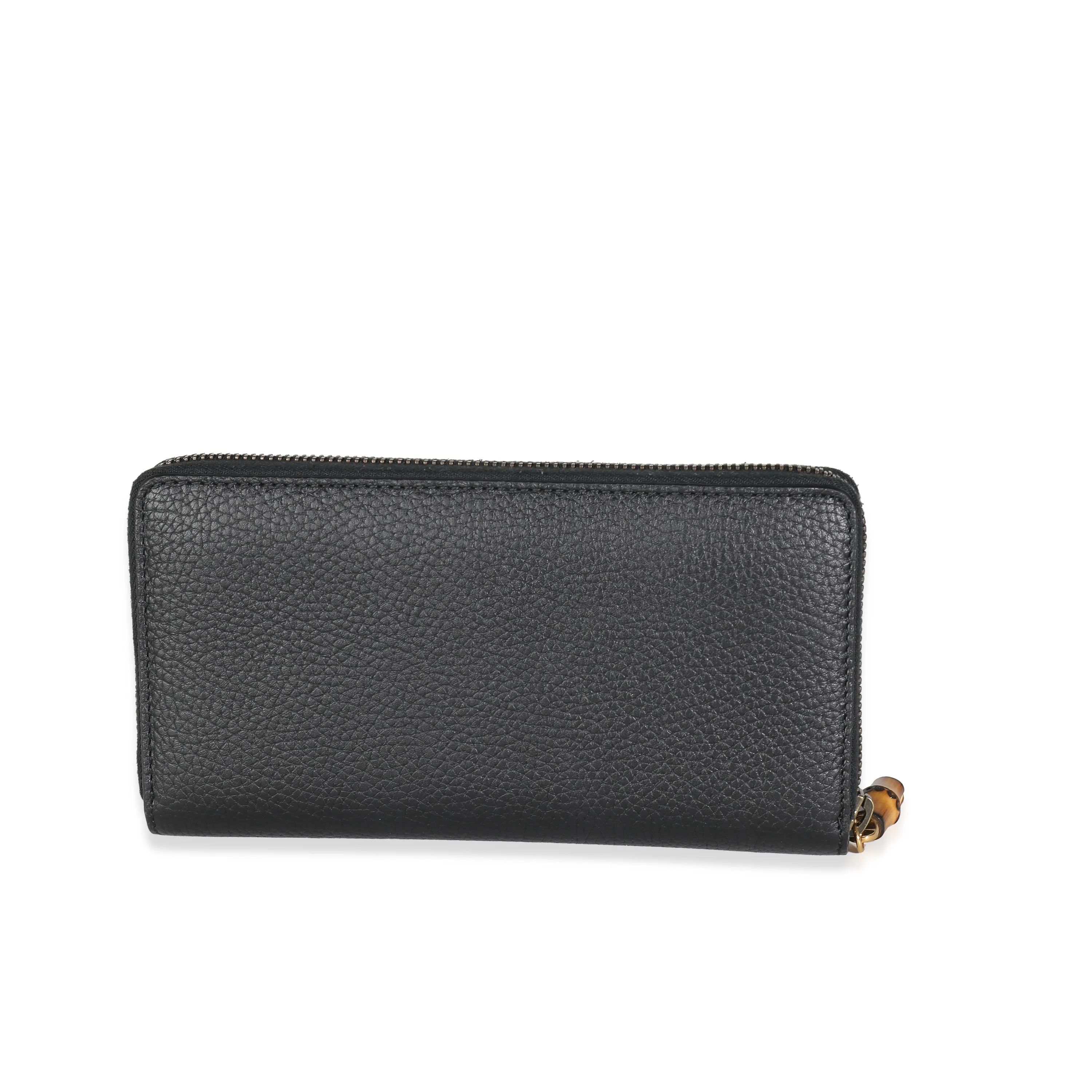 Gucci Black Leather GG Marmont Bamboo Zip Around Wallet - Image 4