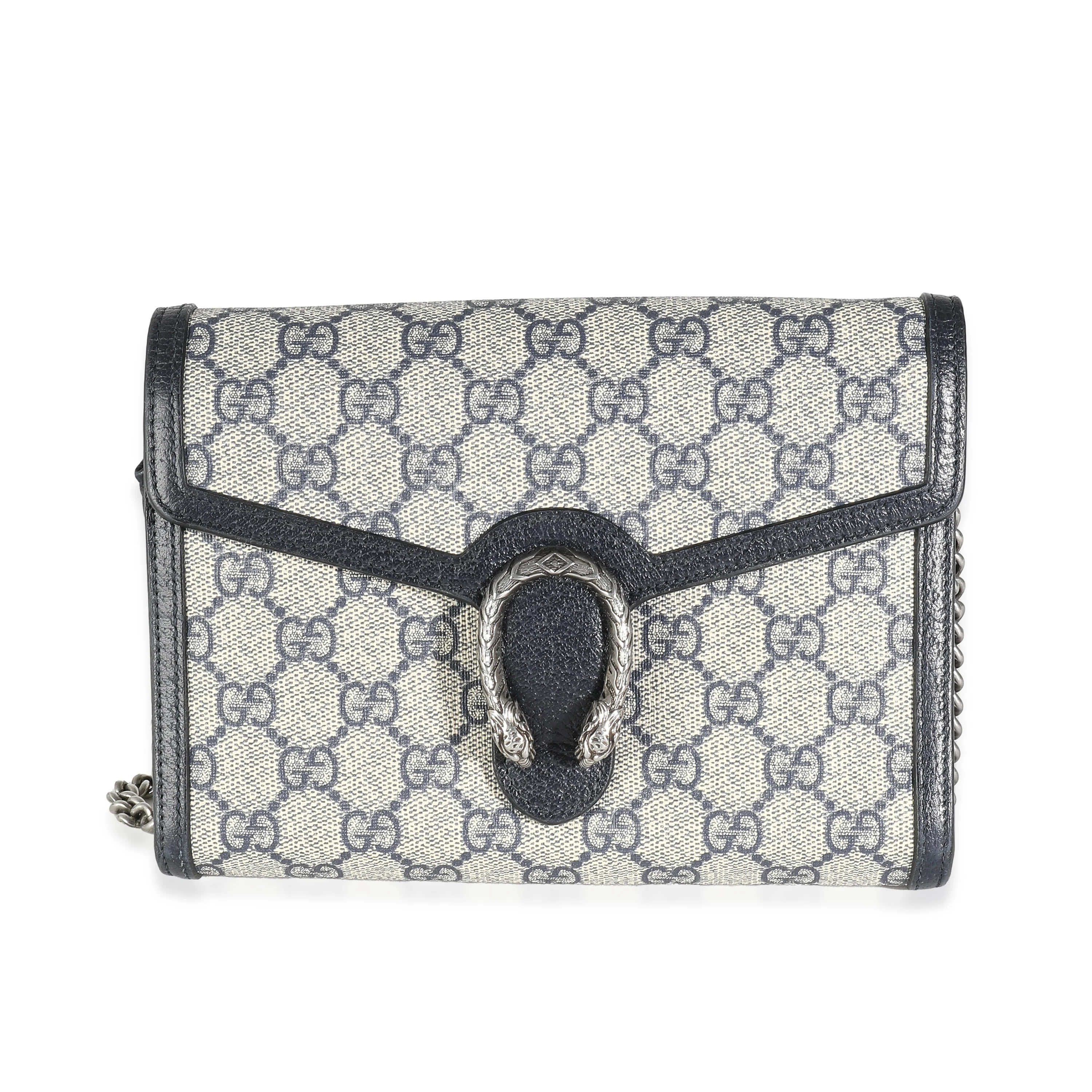 Gucci Navy Beige GG Dionysus Chain Wallet
