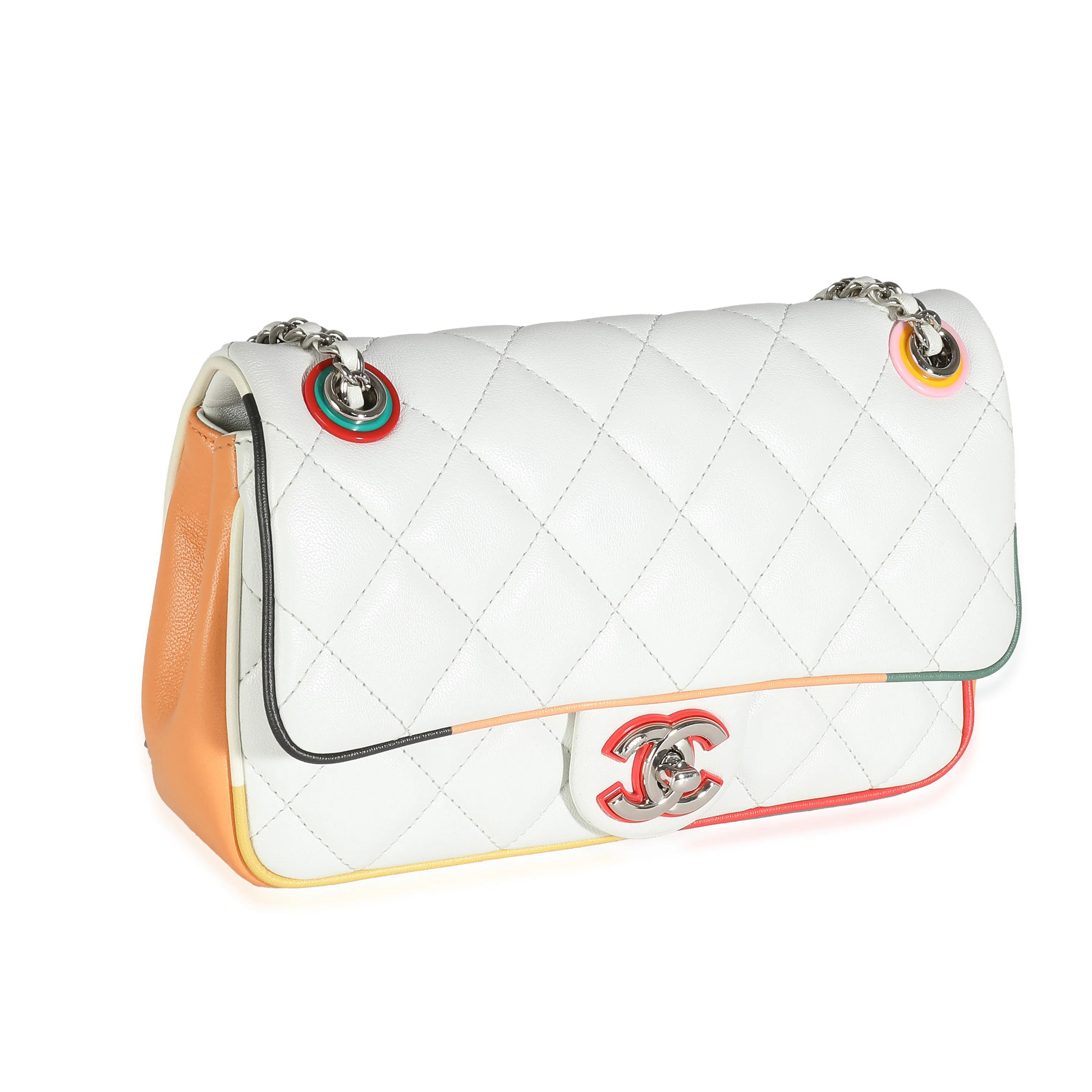 Chanel 17C White Multicolor Quilted Lambskin Small Cuba Color Flap Bag - Image 3