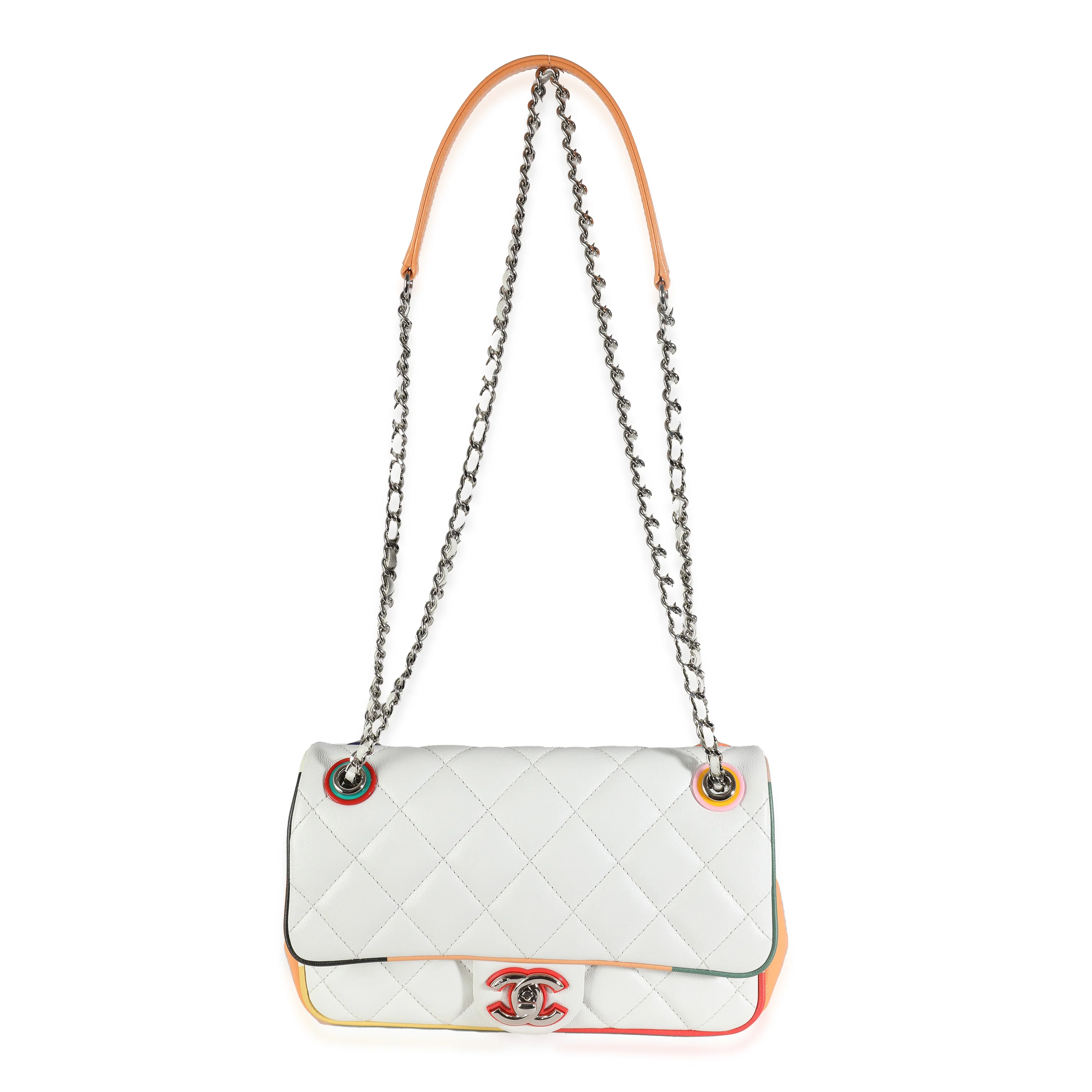 Chanel 17C White Multicolor Quilted Lambskin Small Cuba Color Flap Bag - Image 8
