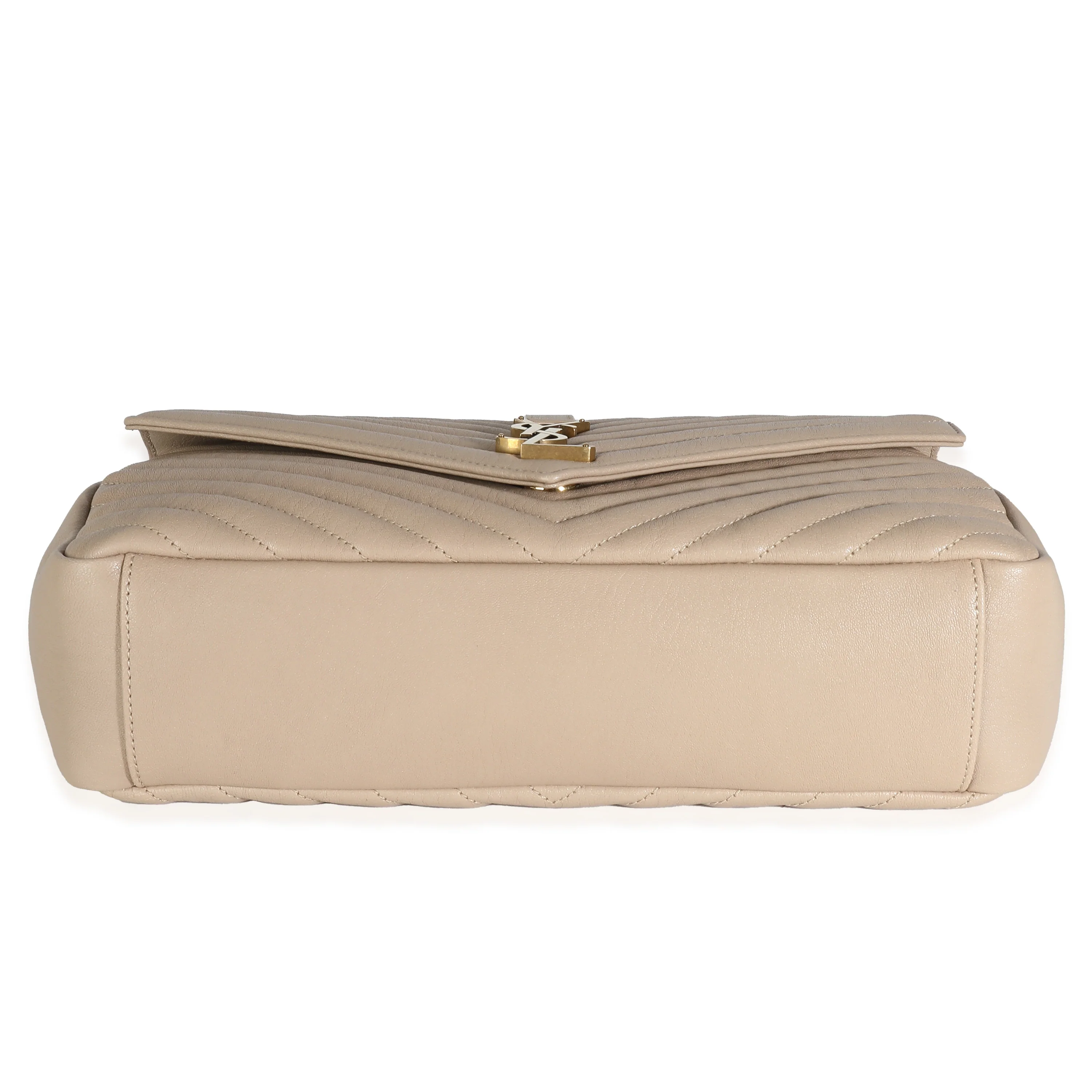 Dark Beige Quilted Sheepskin Matelasse Large College Bag - Image 6