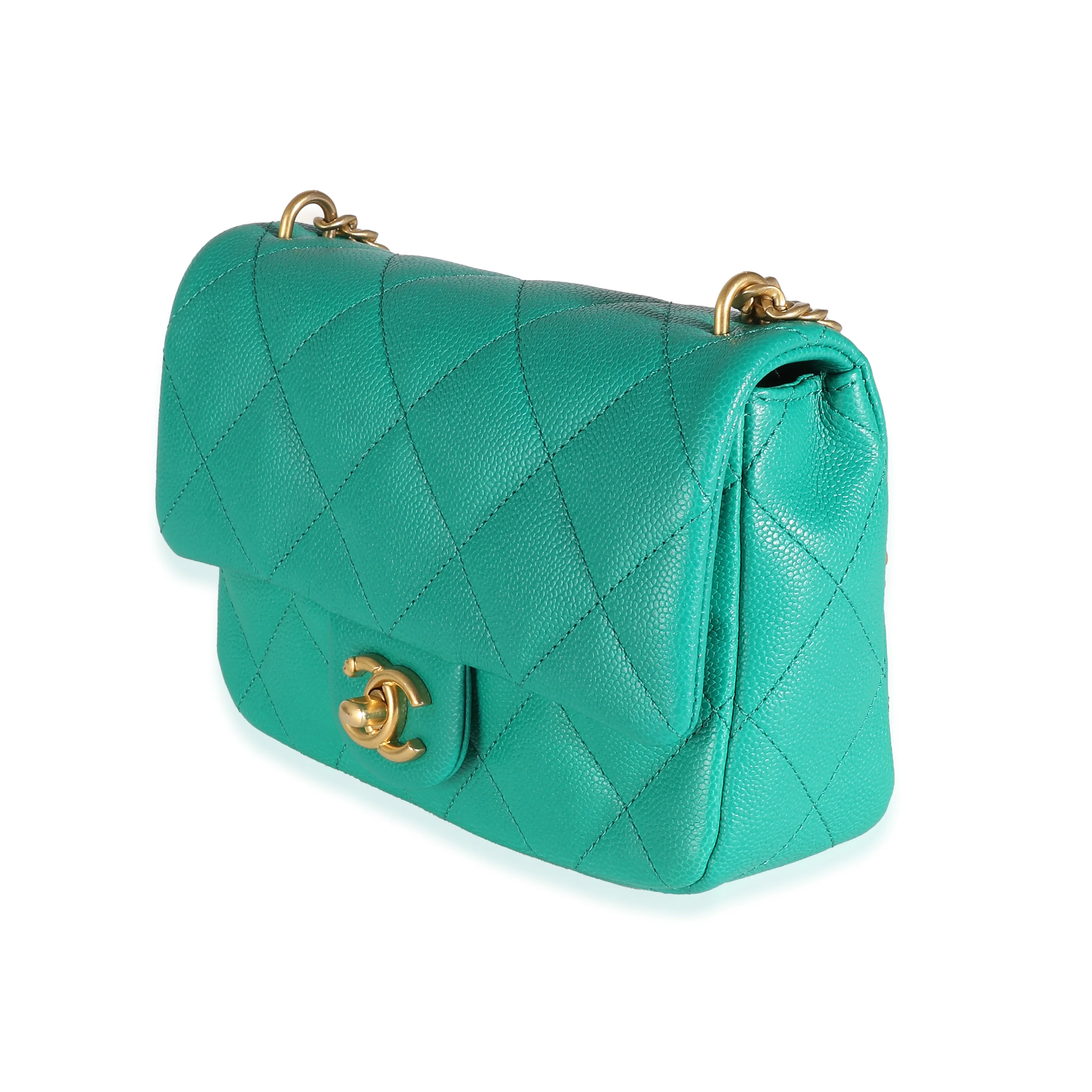 Green Quilted Caviar Sweetheart Mini Flap Handbag - Image 3