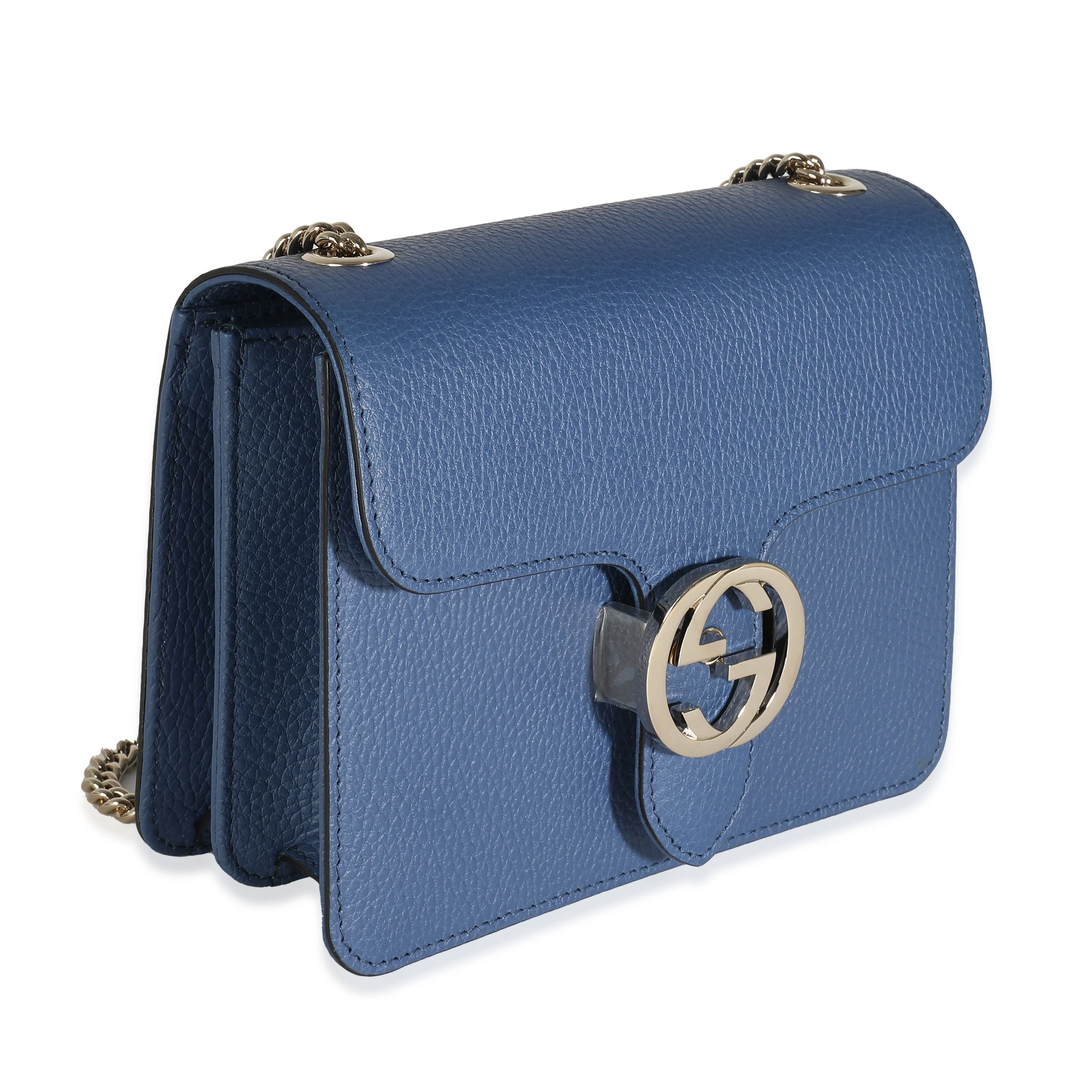 Gucci Blue Dollar Calfskin Small Interlocking G Chain Bag - Image 3