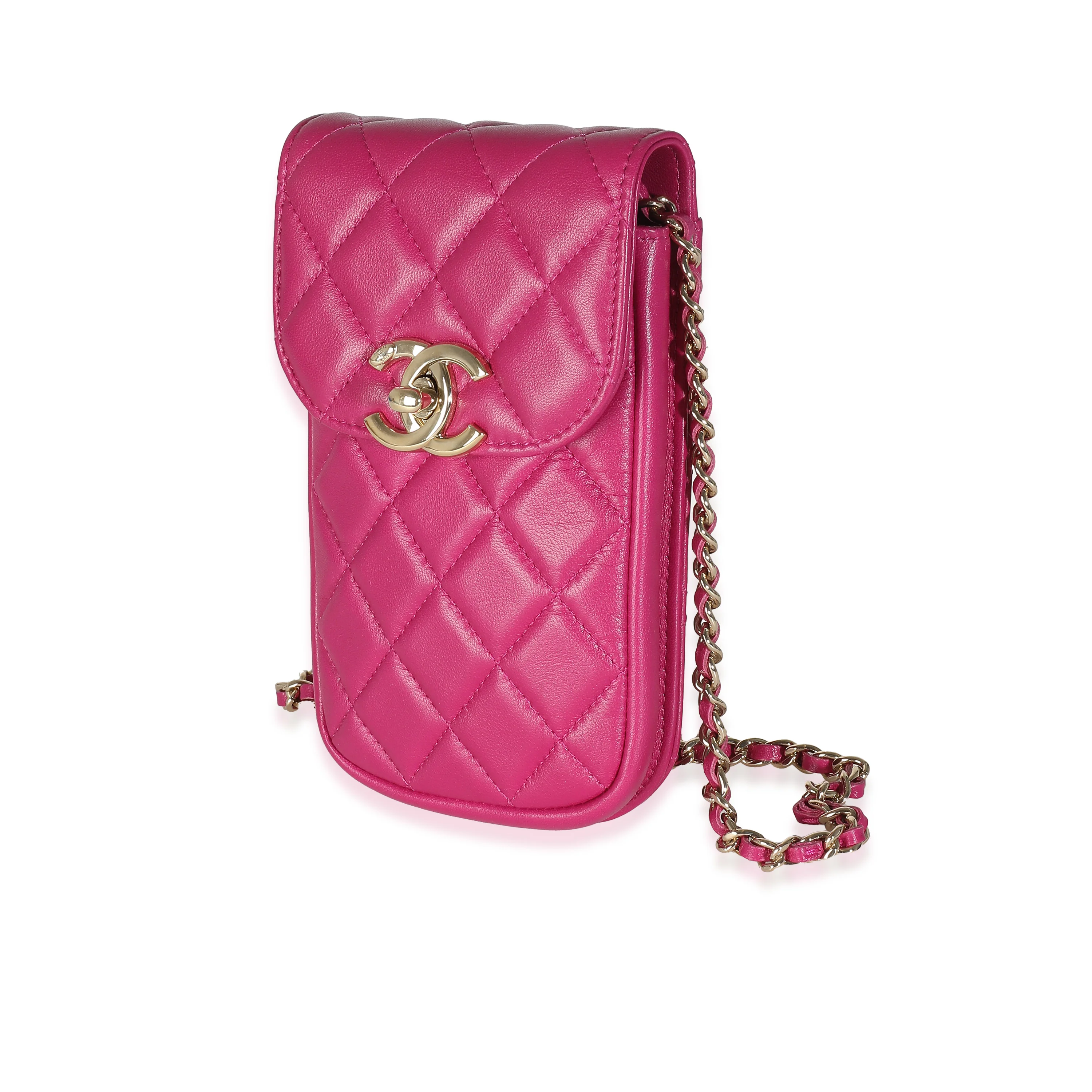 Chanel Pink Quilted Lambskin CC Phone Holder With Chain - Image 2