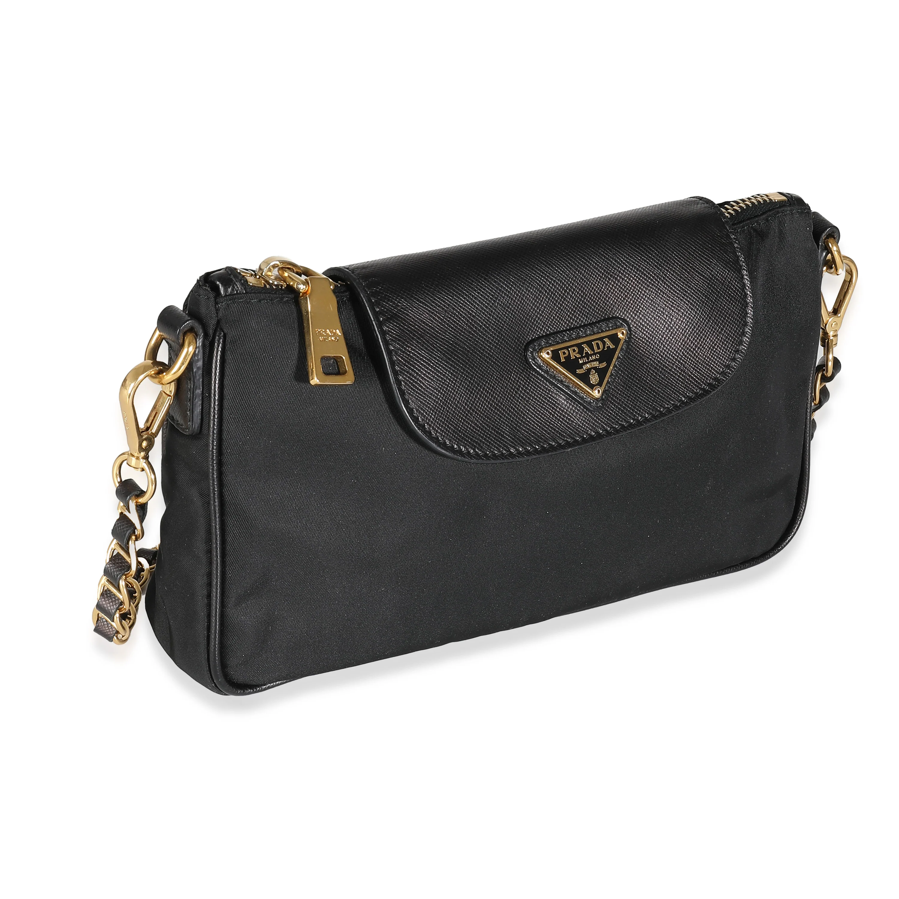 Black Tessuto Nylon Saffiano Small Flap Crossbody - Image 3