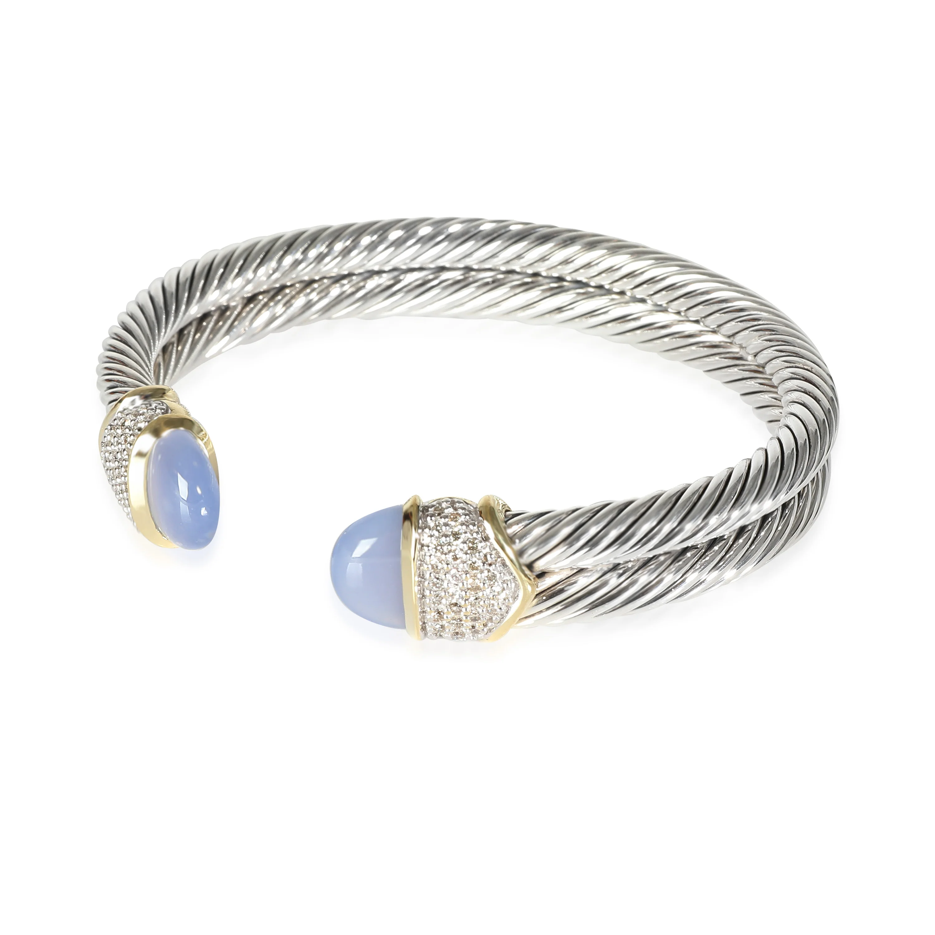 Dyed Chalcedony & Diamond Cable Cuff Bracelet in Silver 0.50CTW - Image 2