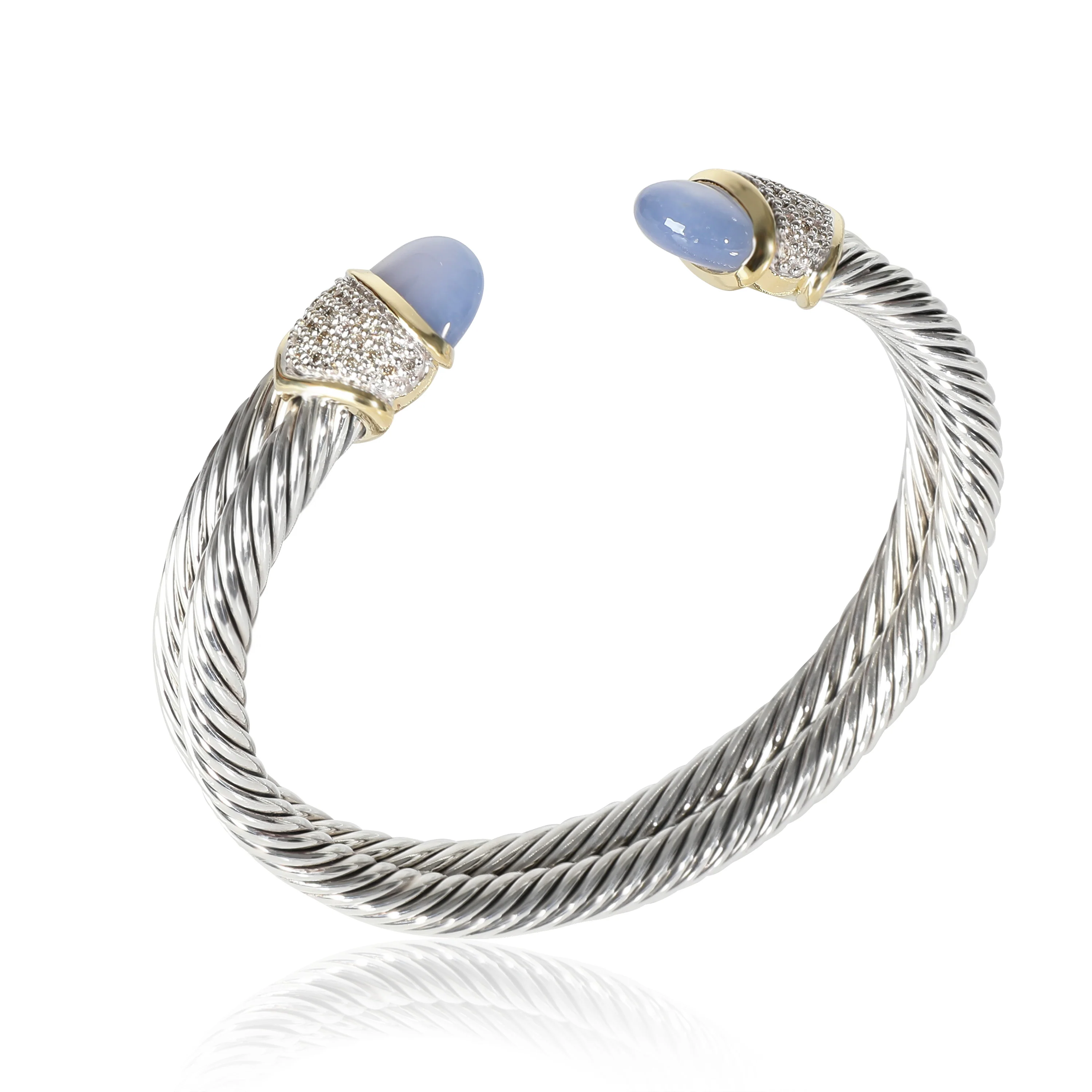 Dyed Chalcedony & Diamond Cable Cuff Bracelet in Silver 0.50CTW - Image 3