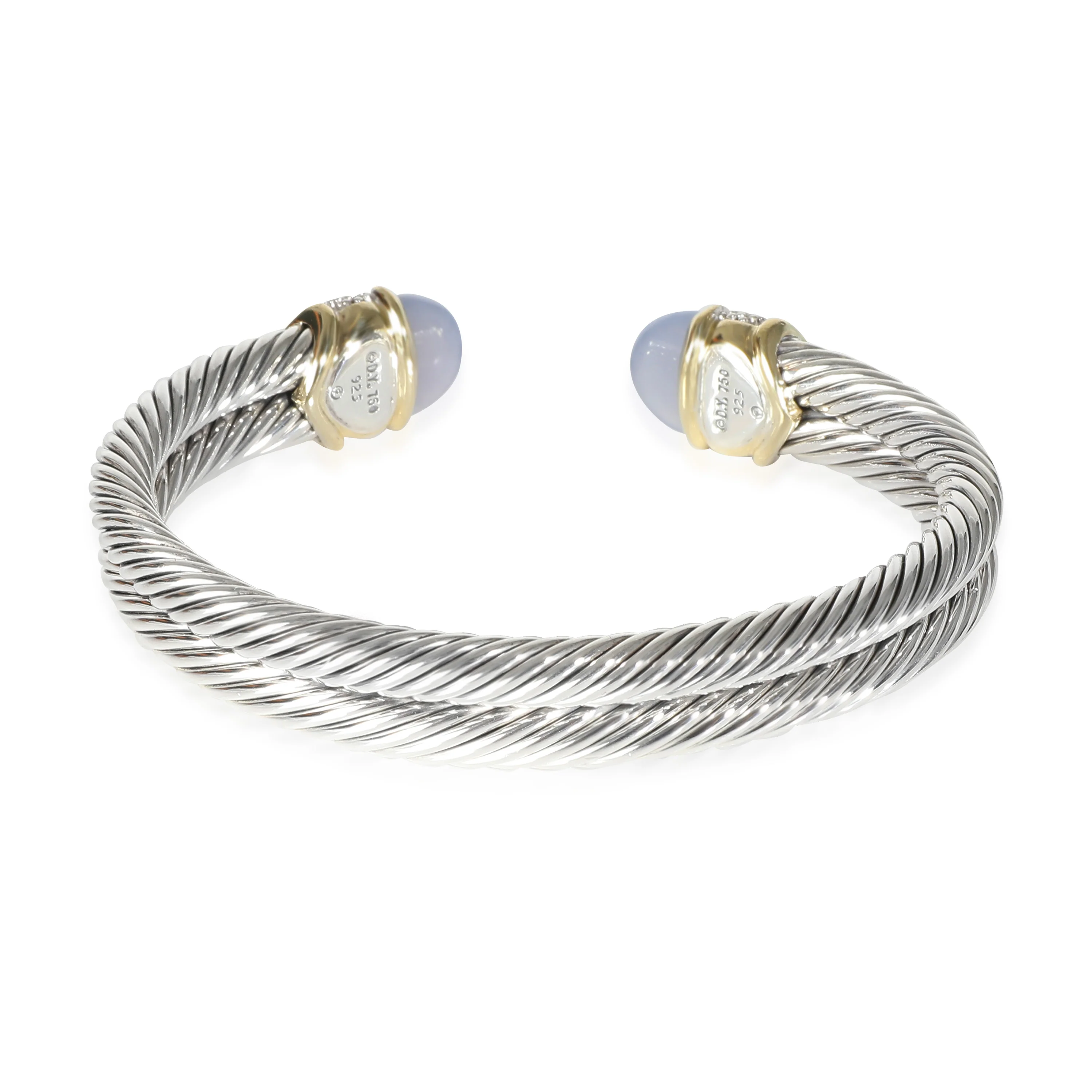 Dyed Chalcedony & Diamond Cable Cuff Bracelet in Silver 0.50CTW - Image 4